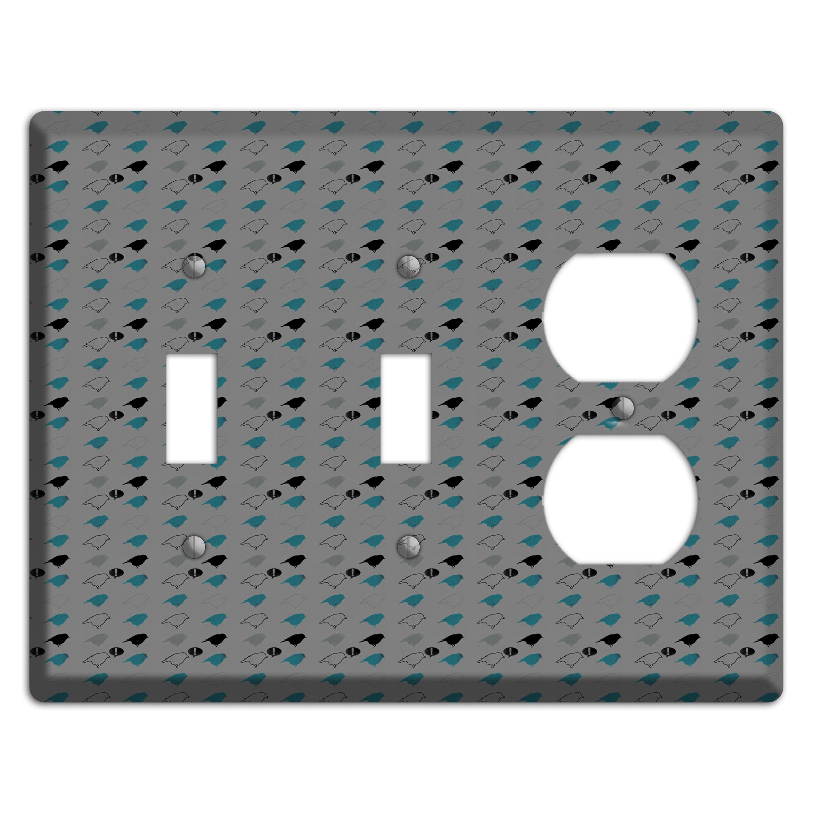 Grey with Small Green Birds 3 2 Toggle / Duplex Wallplate