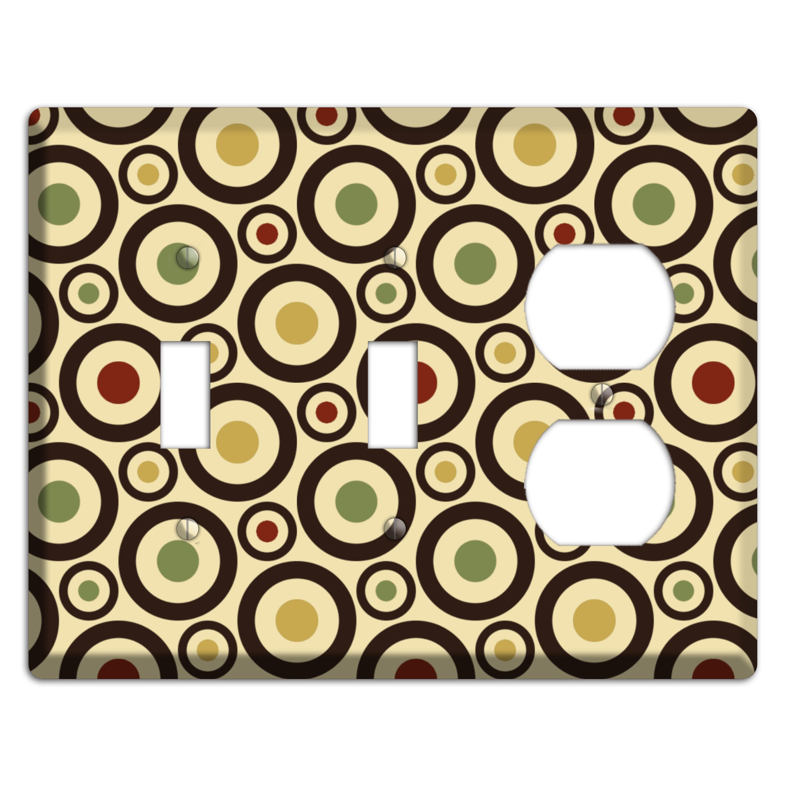 Beige with Olive Mustard Maroon Retro Bullseye 2 Toggle / Duplex Wallplate