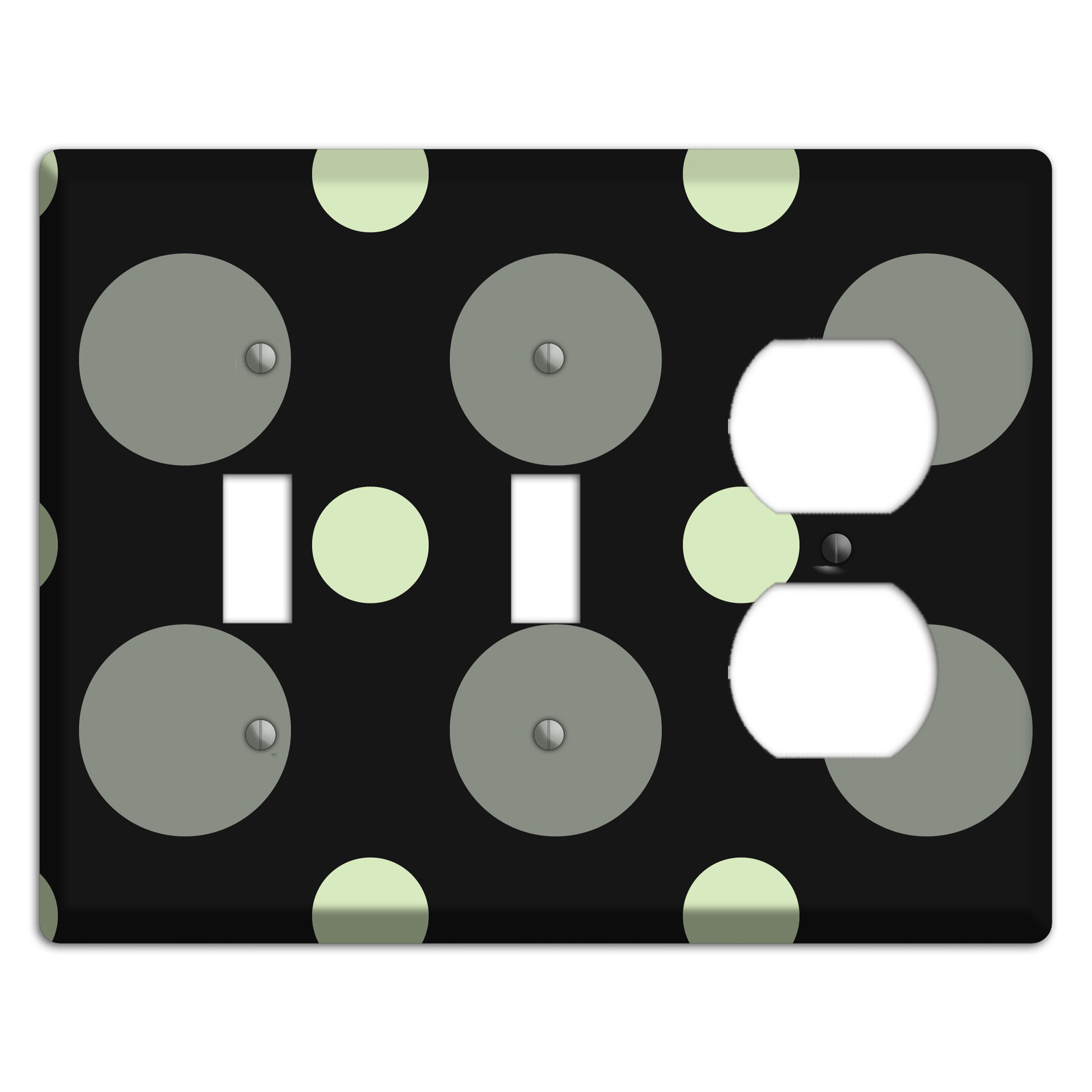 Black with Grey and Sage Multi Medium Polka Dots 2 Toggle / Duplex Wallplate