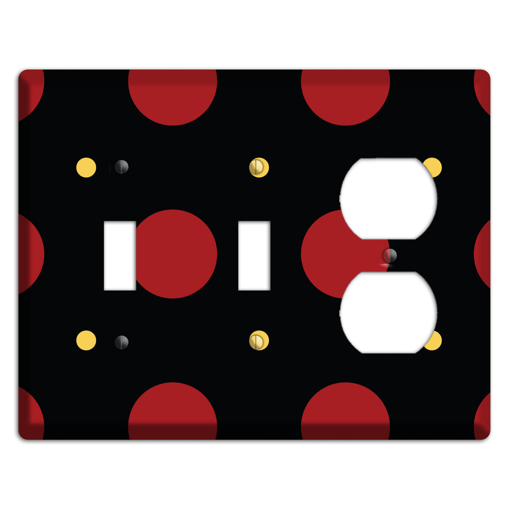 Black with Red and Yellow Multi Tiled Medium Dots 2 Toggle / Duplex Wallplate