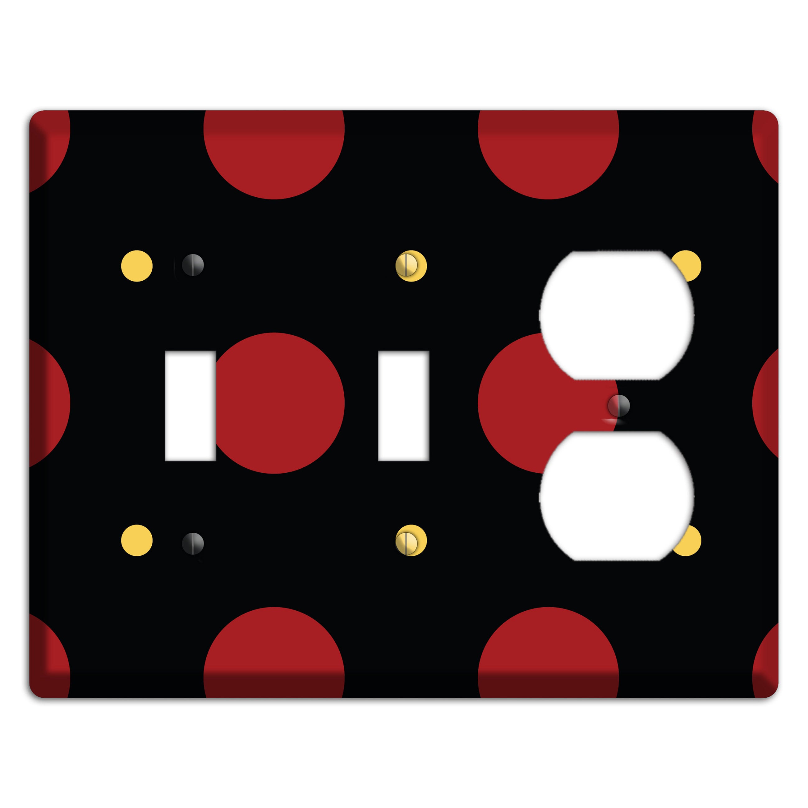 Black with Red and Yellow Multi Tiled Medium Dots 2 Toggle / Duplex Wallplate