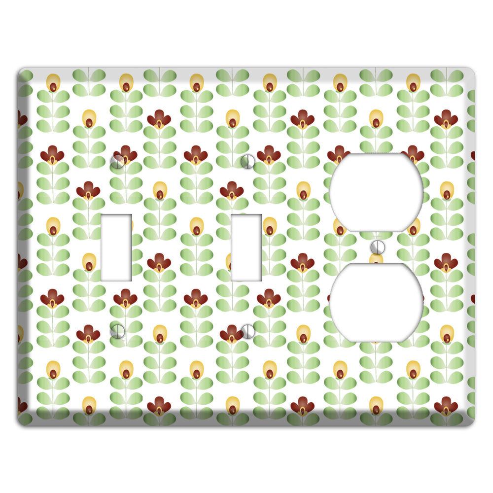 Burgundy Deco Floral Half Drop 2 Toggle / Duplex Wallplate