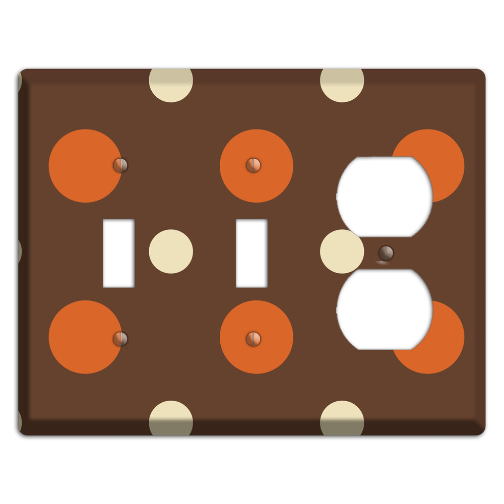 Brown with Coral and Beige Multi Medium Polka Dots 2 Toggle / Duplex Wallplate
