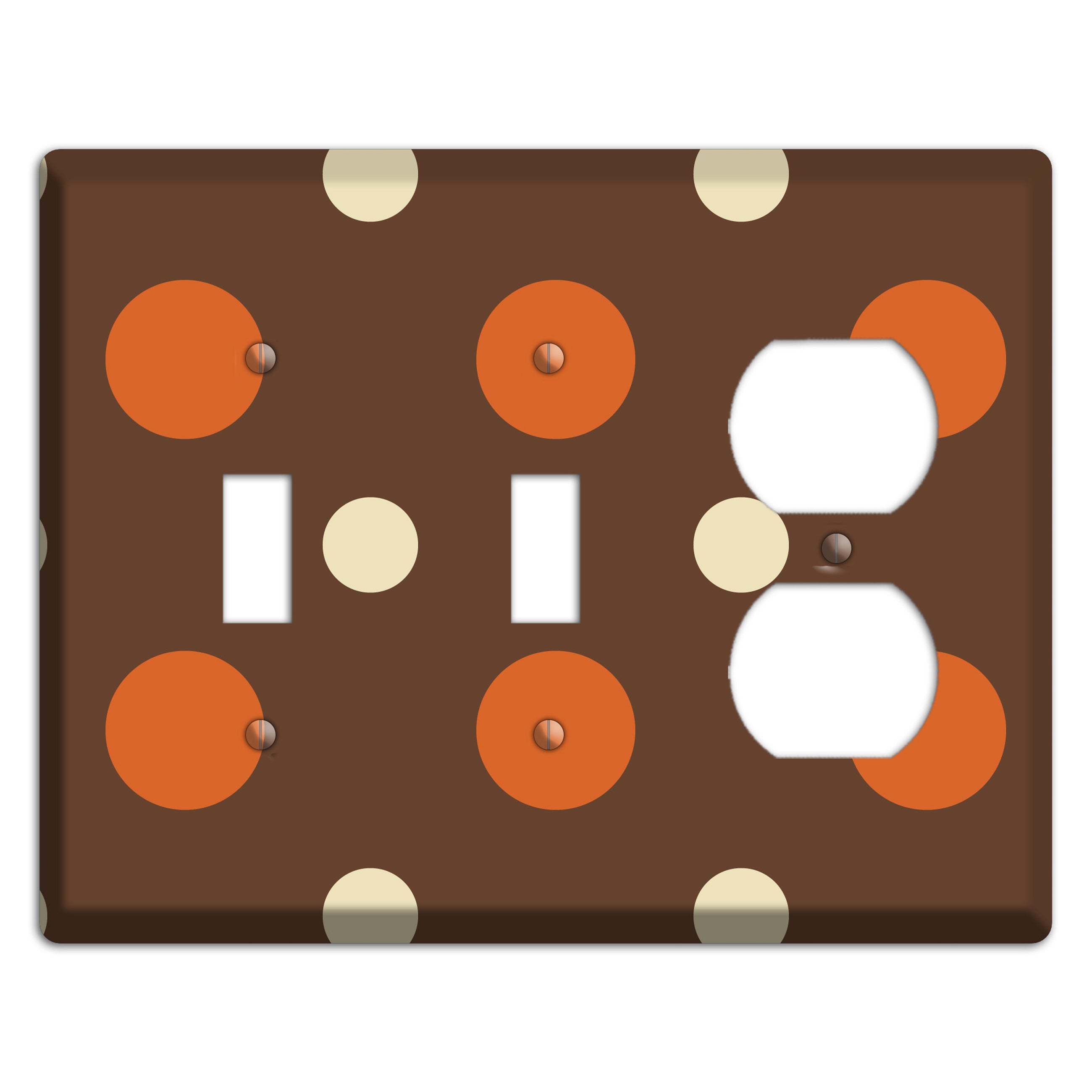 Brown with Coral and Beige Multi Medium Polka Dots 2 Toggle / Duplex Wallplate