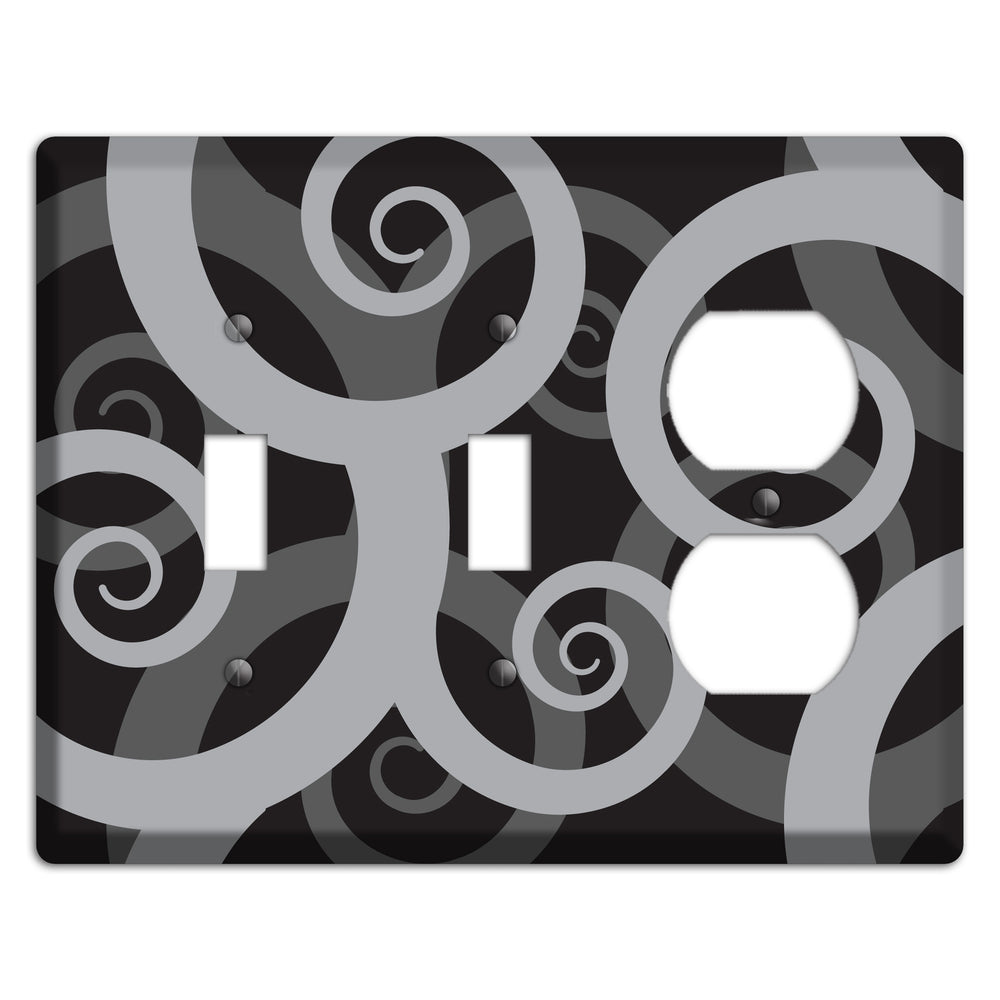 Black with Grey Large Swirl 2 Toggle / Duplex Wallplate