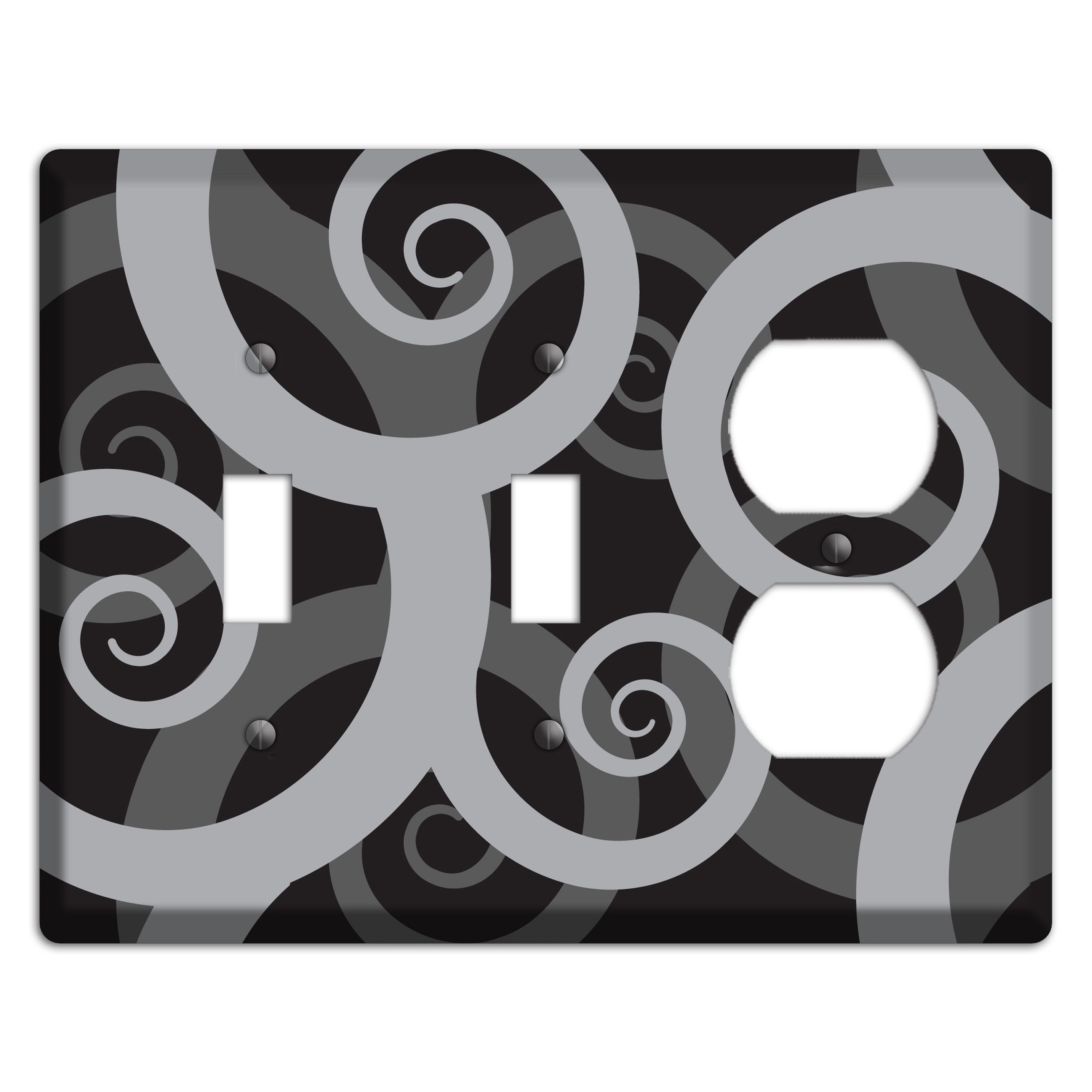 Black with Grey Large Swirl 2 Toggle / Duplex Wallplate