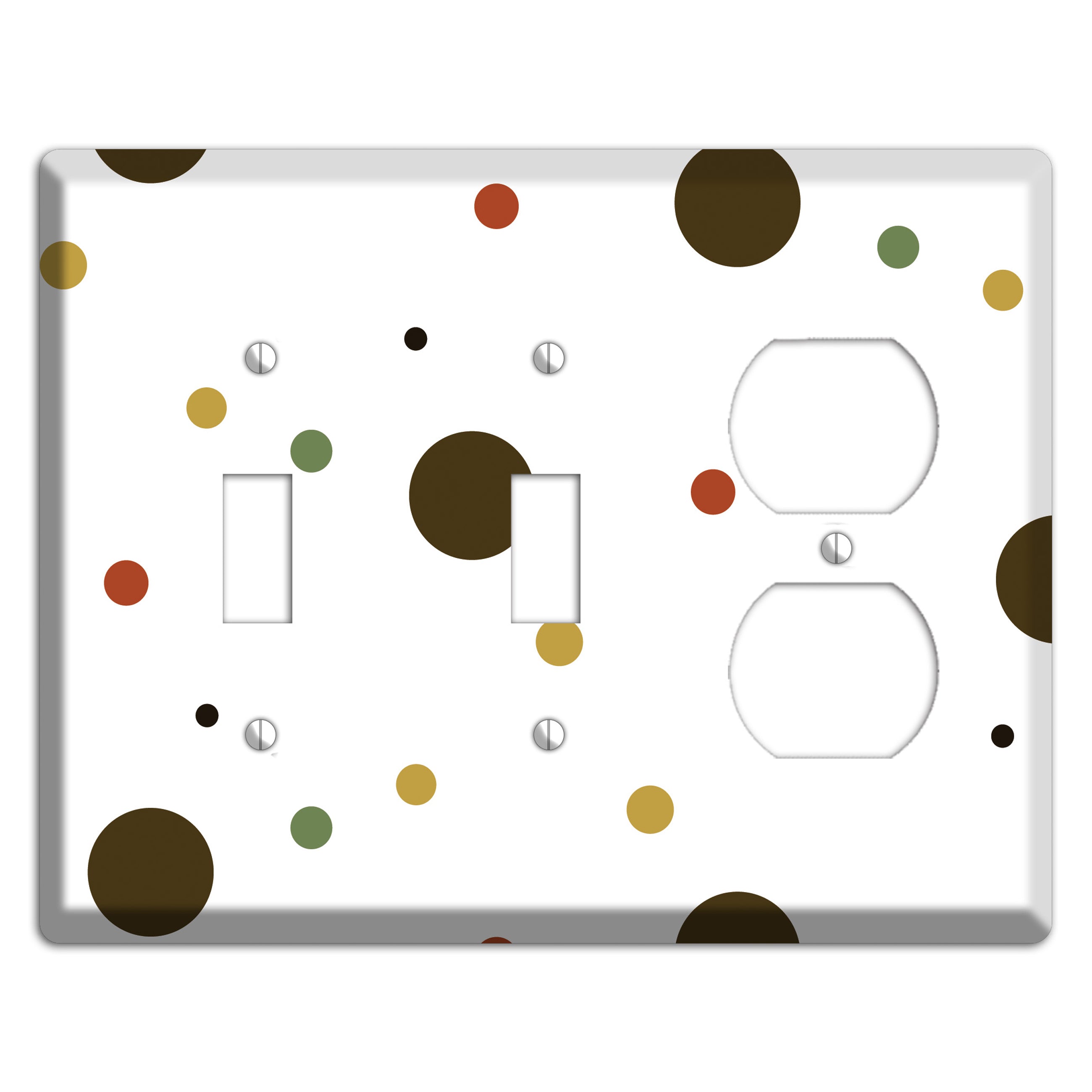 White with Multi Brown Multi Medium Dots 2 Toggle / Duplex Wallplate