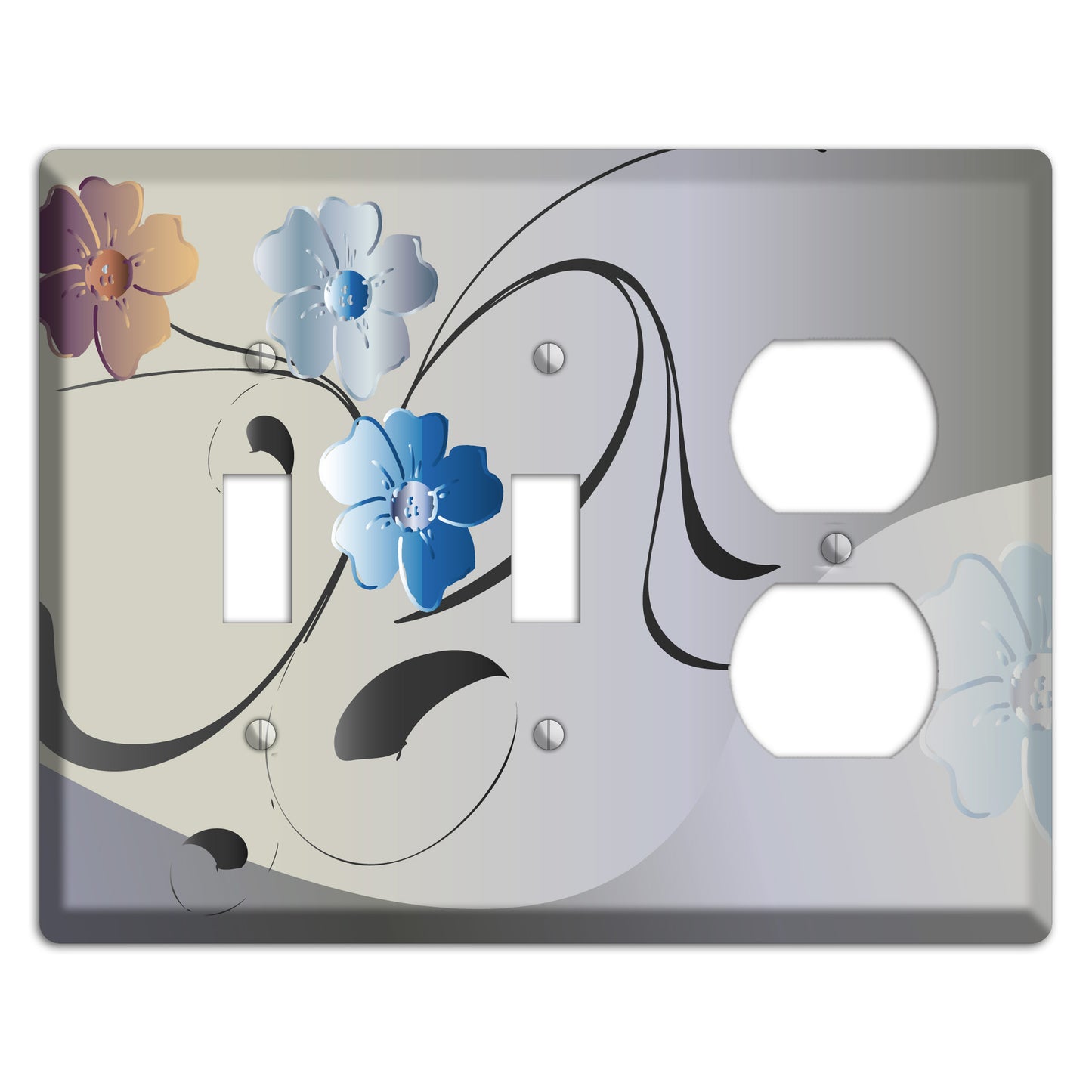Grey and Blue Floral Sprig 2 Toggle / Duplex Wallplate
