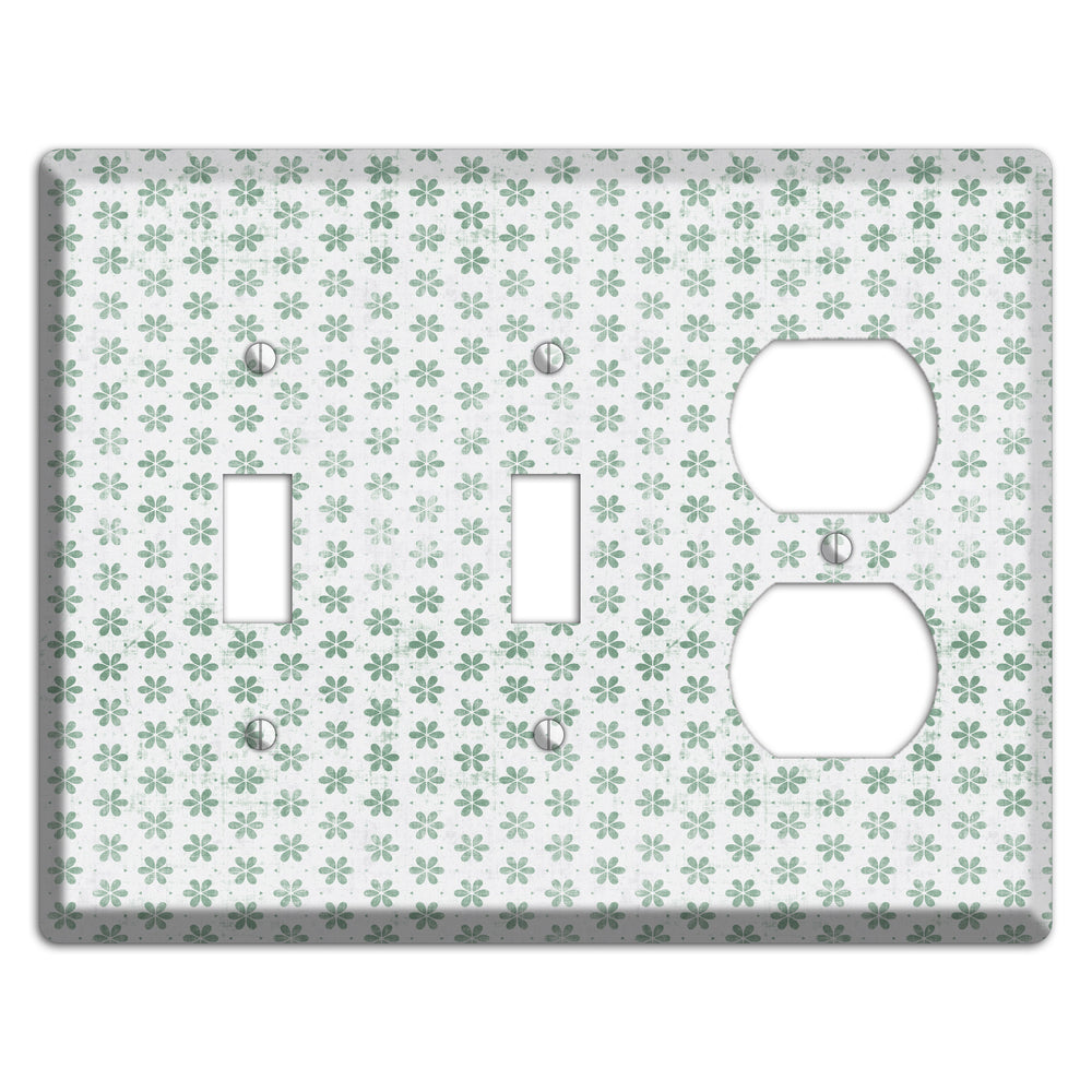 White with Green Grunge Floral Contour 2 Toggle / Duplex Wallplate