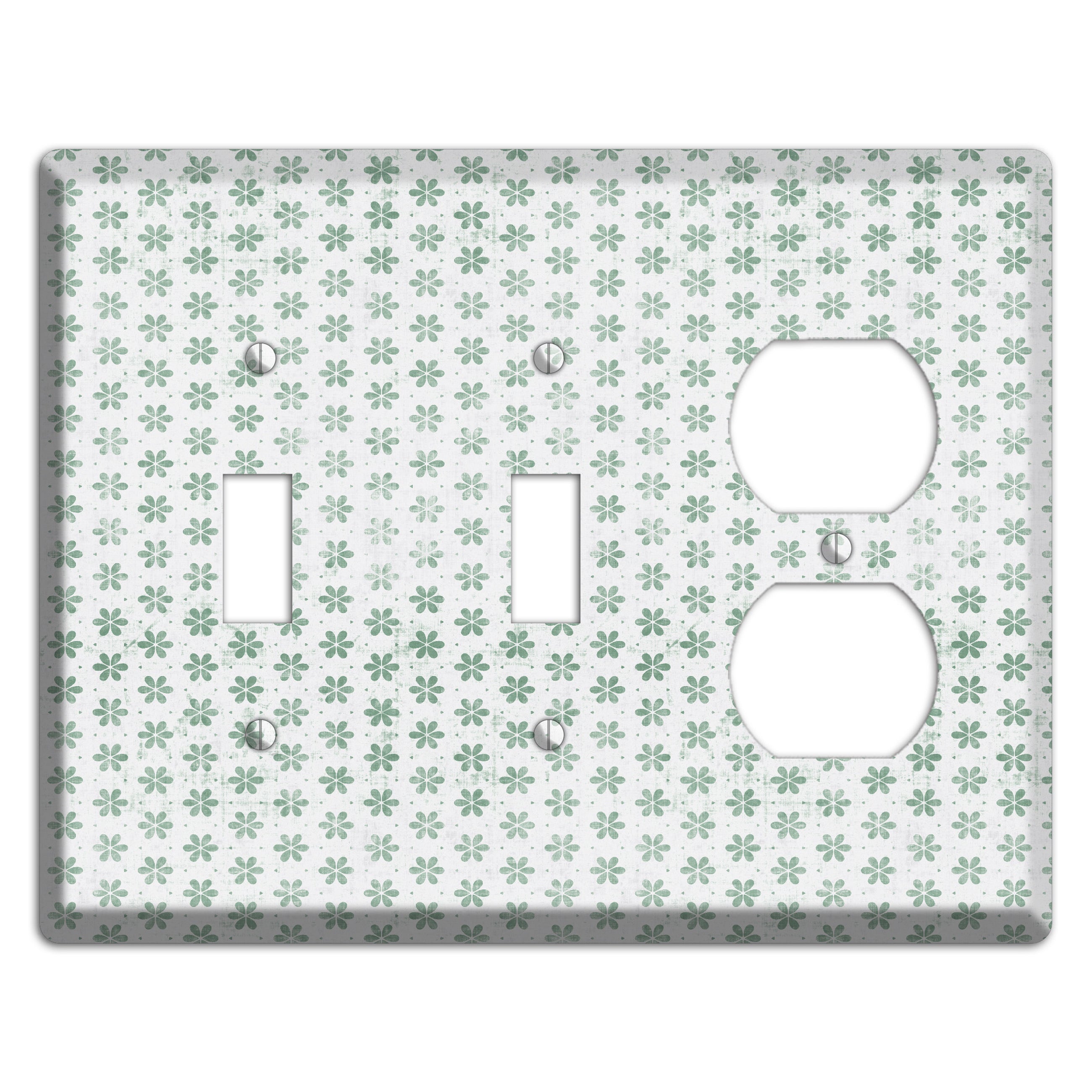White with Green Grunge Floral Contour 2 Toggle / Duplex Wallplate