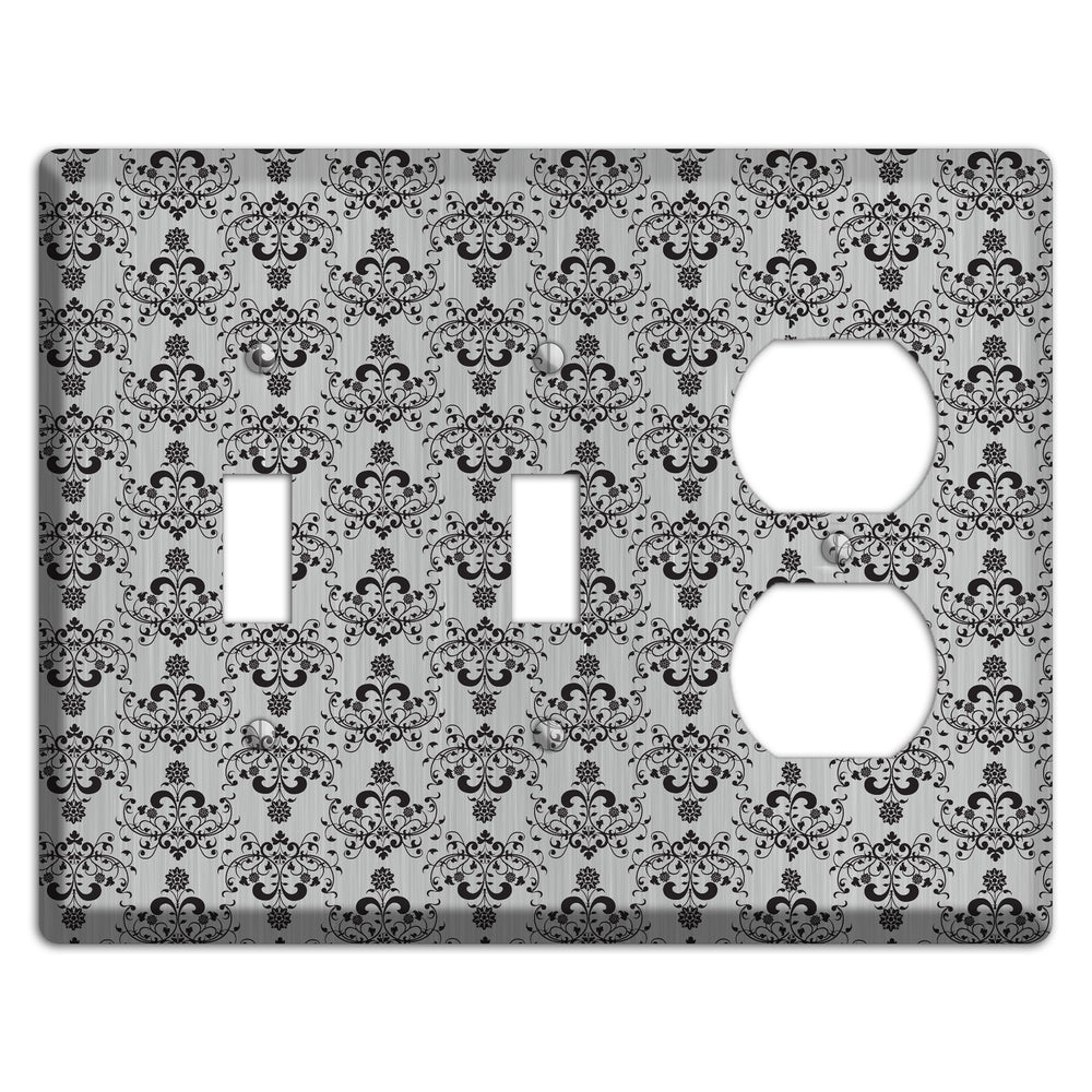 Black Cartouche Half Drop Stainless Steel 2 Toggle / Duplex Wallplate