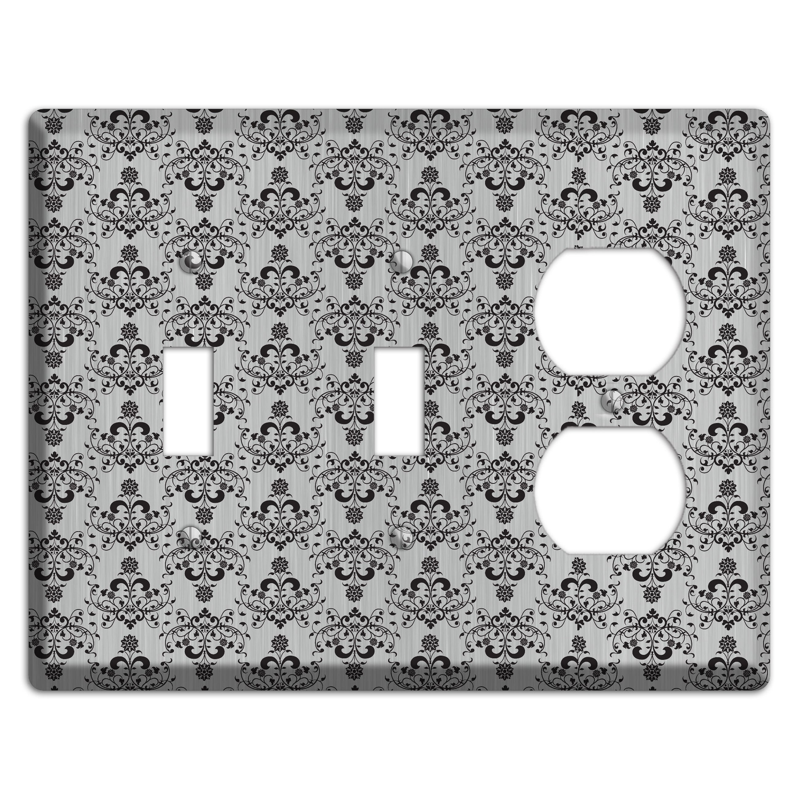 Black Cartouche Half Drop  Stainless 2 Toggle / Duplex Wallplate