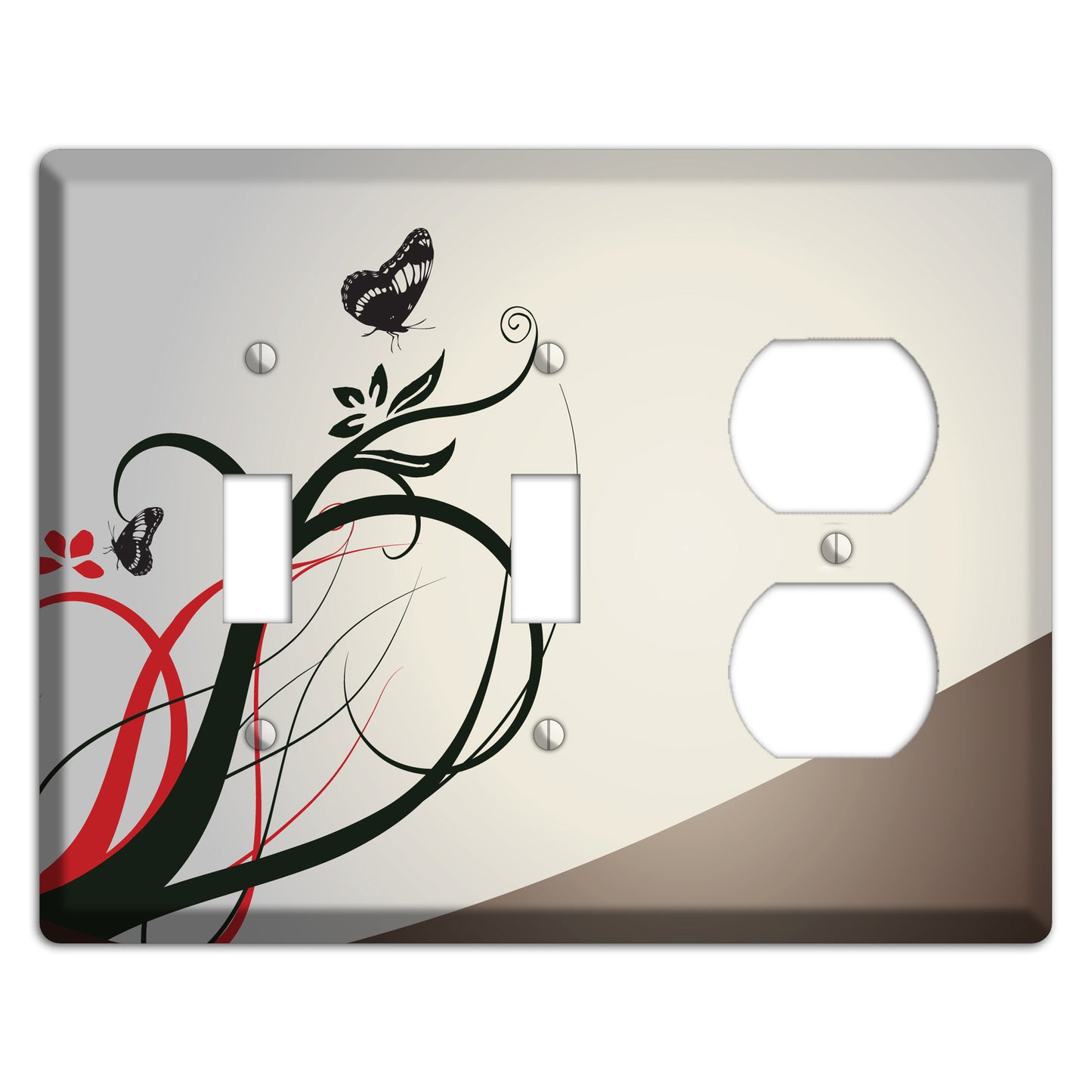 Grey and Red Floral Sprig with Butterfly 2 Toggle / Duplex Wallplate