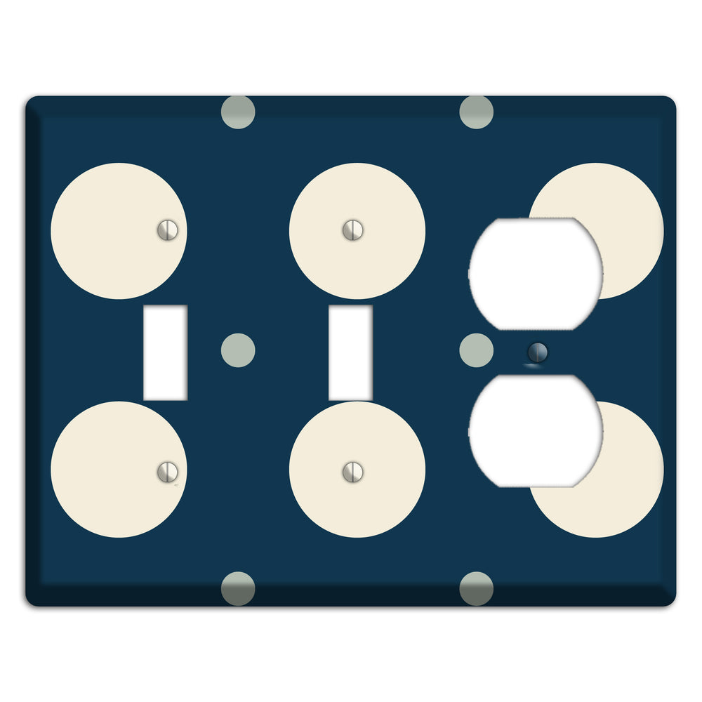 Navy with Off White and Blue Multi Medium Polka Dots 2 Toggle / Duplex Wallplate