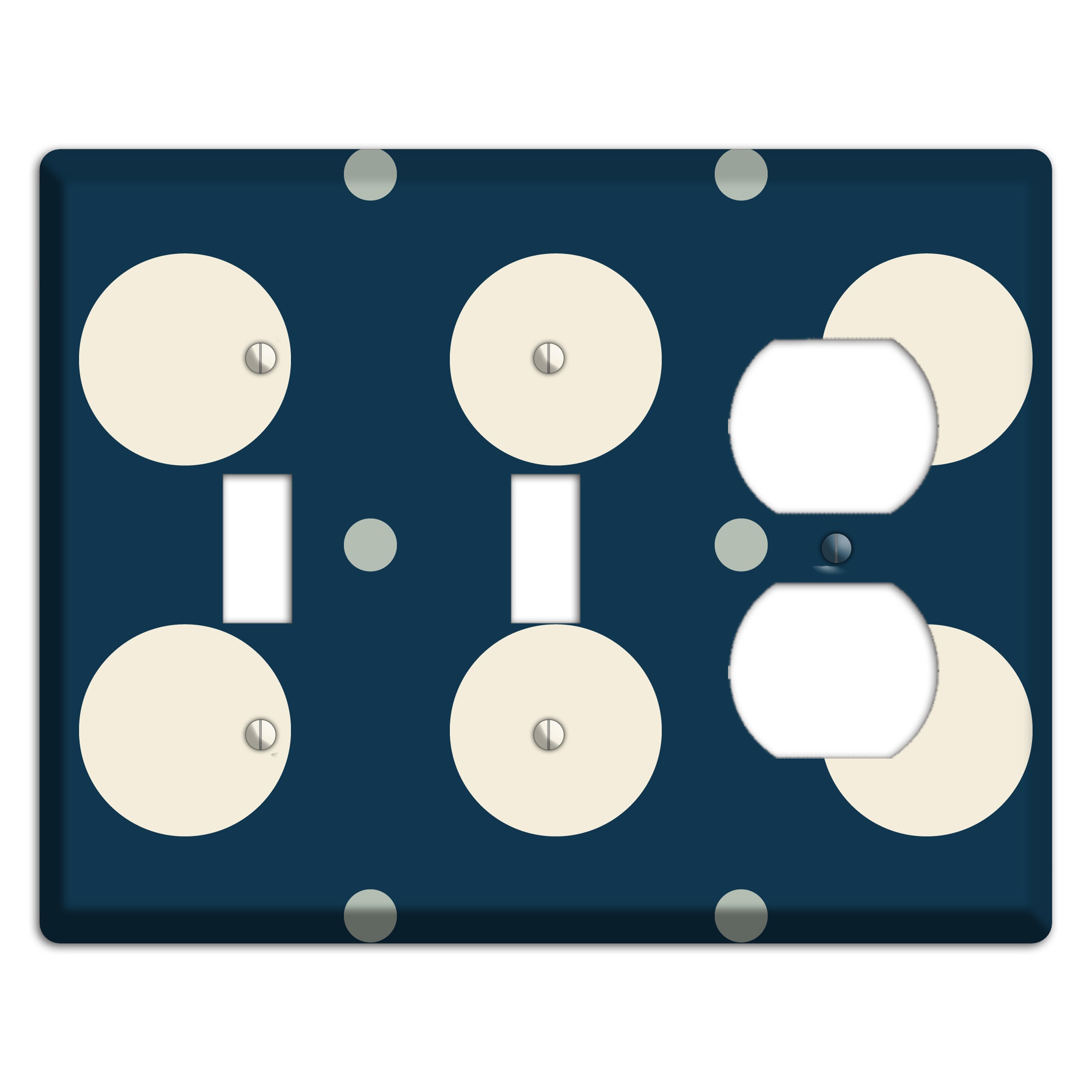 Navy with Off White and Blue Multi Medium Polka Dots 2 Toggle / Duplex Wallplate