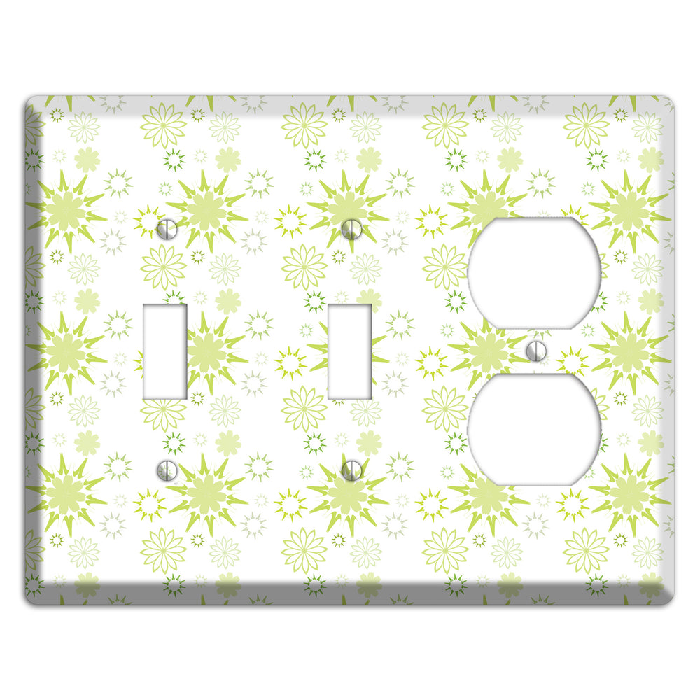 White with Multi Lime Floral Contour Retro Burst 2 Toggle / Duplex Wallplate