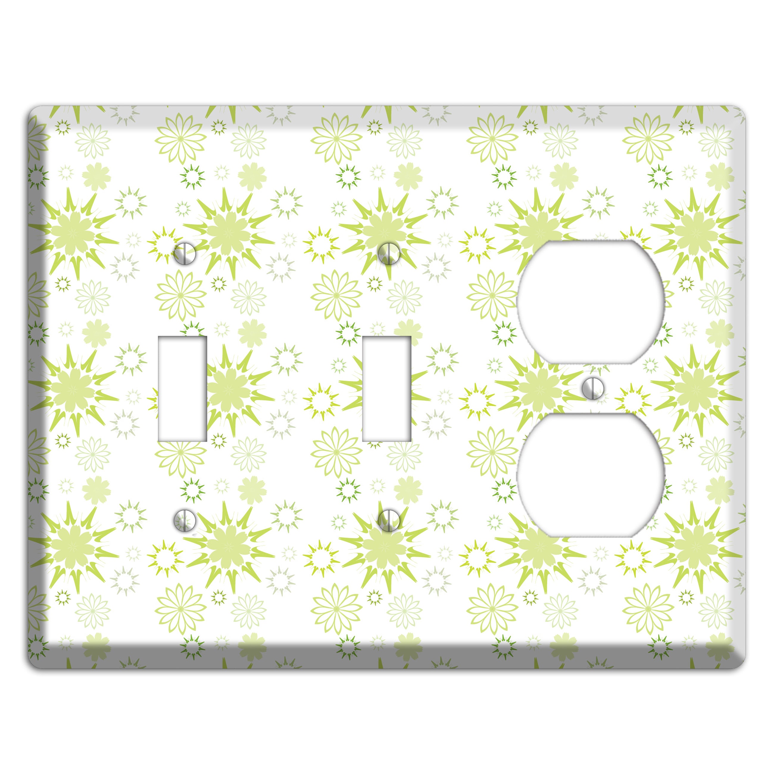 White with Multi Lime Floral Contour Retro Burst 2 Toggle / Duplex Wallplate