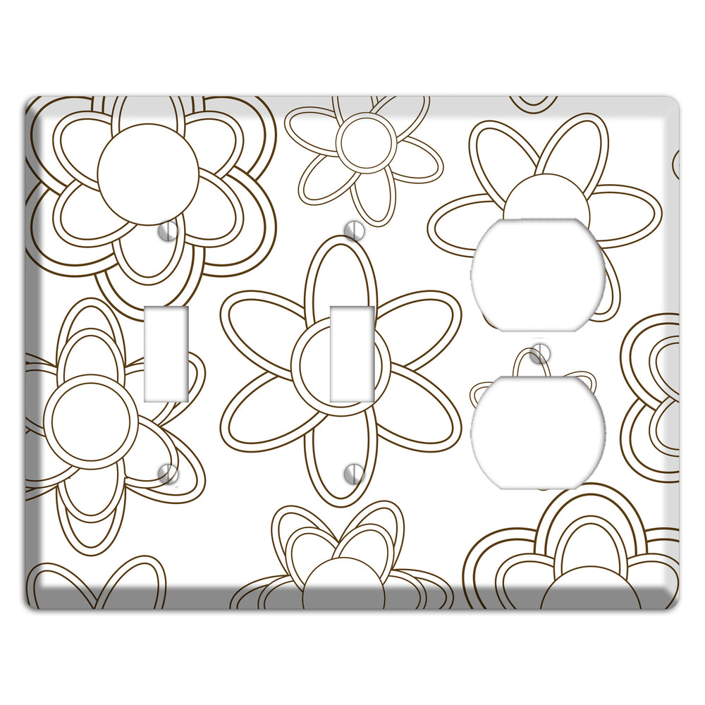 White with Retro Floral Contour 2 Toggle / Duplex Wallplate