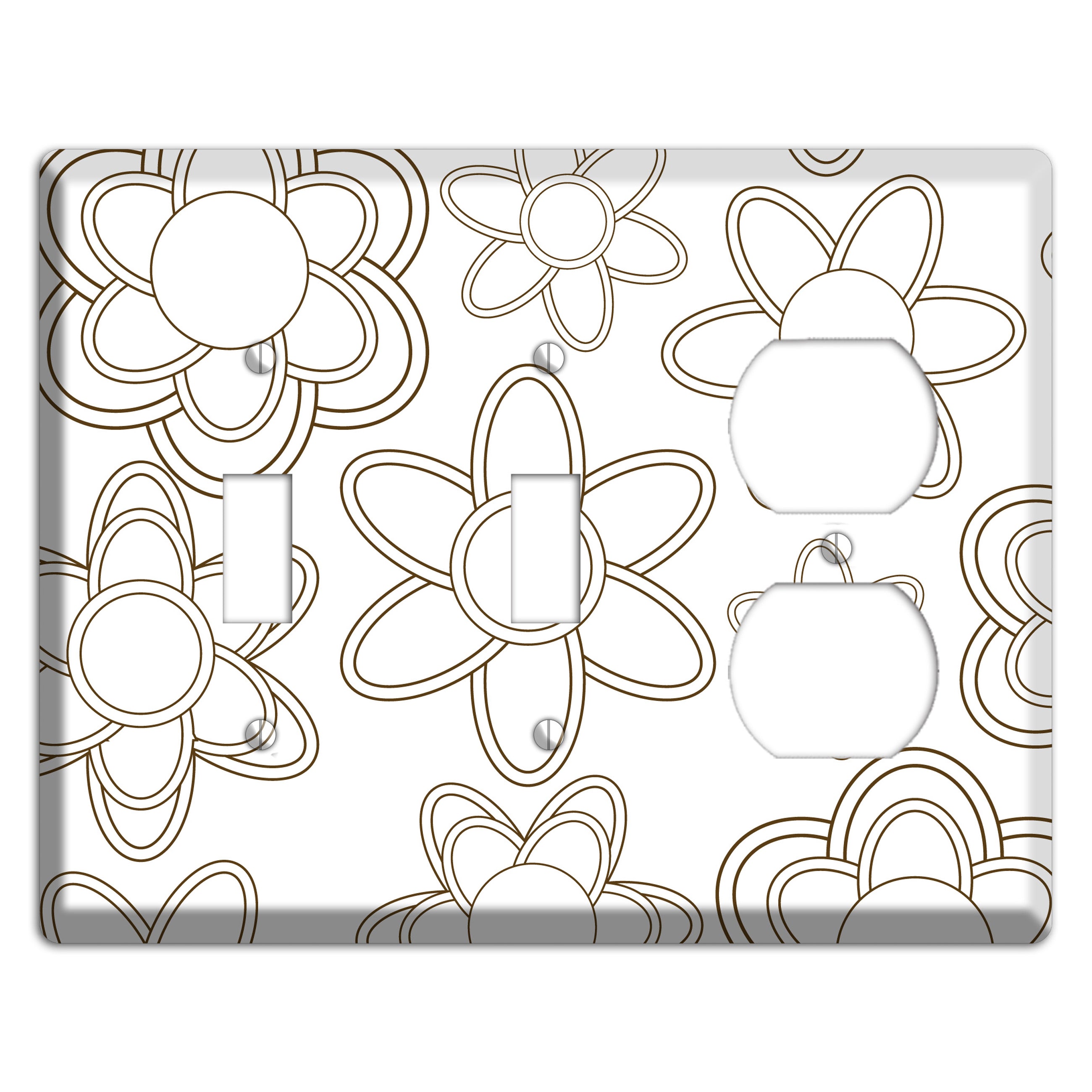 White with Retro Floral Contour 2 Toggle / Duplex Wallplate