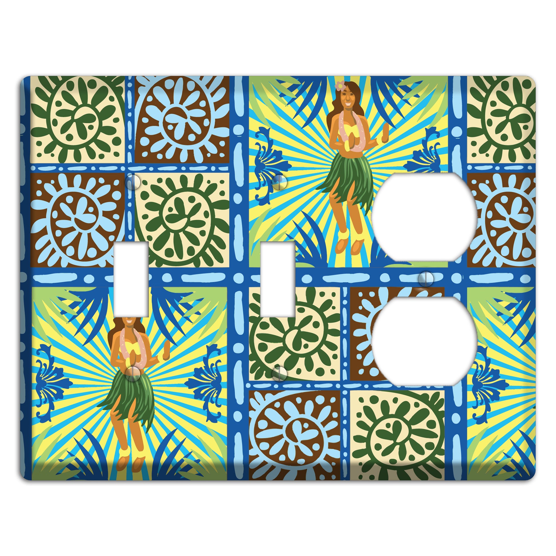 Blue and Green Hula 2 Toggle / Duplex Wallplate