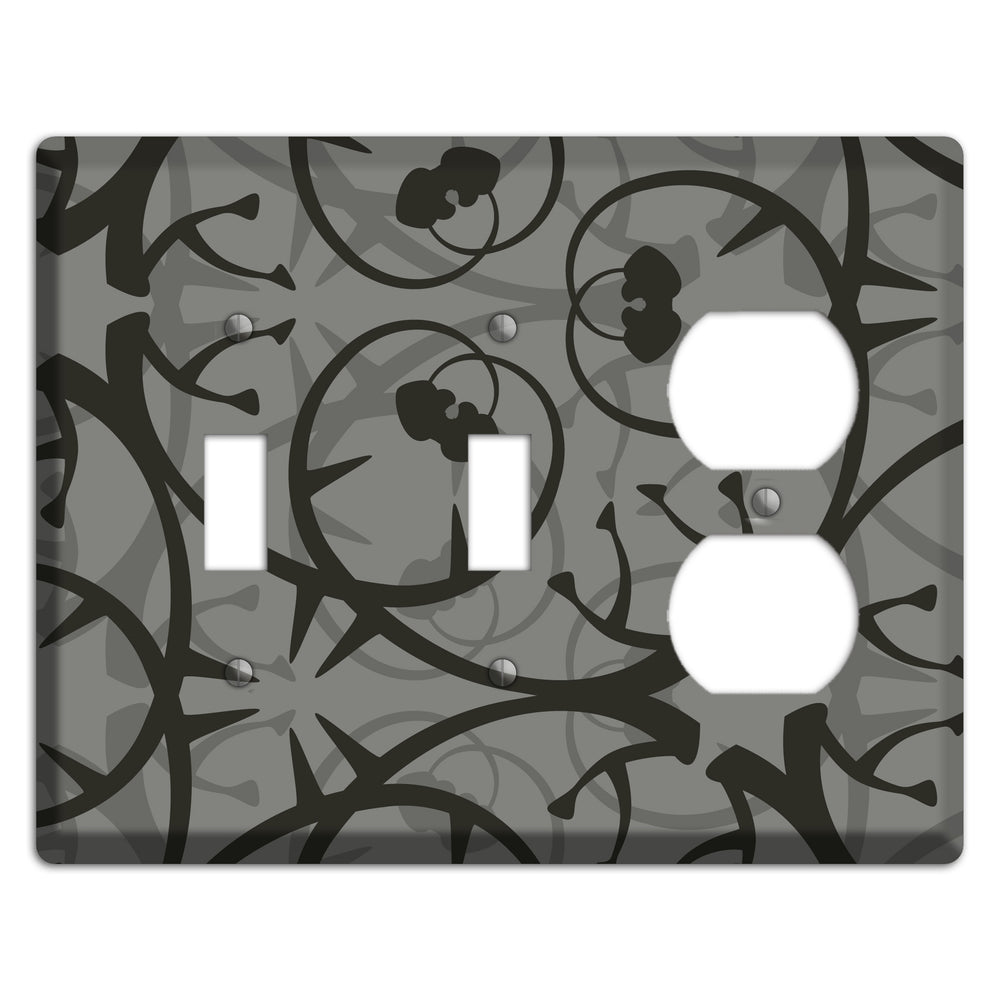 Grey with Black Retro Sprig 2 Toggle / Duplex Wallplate