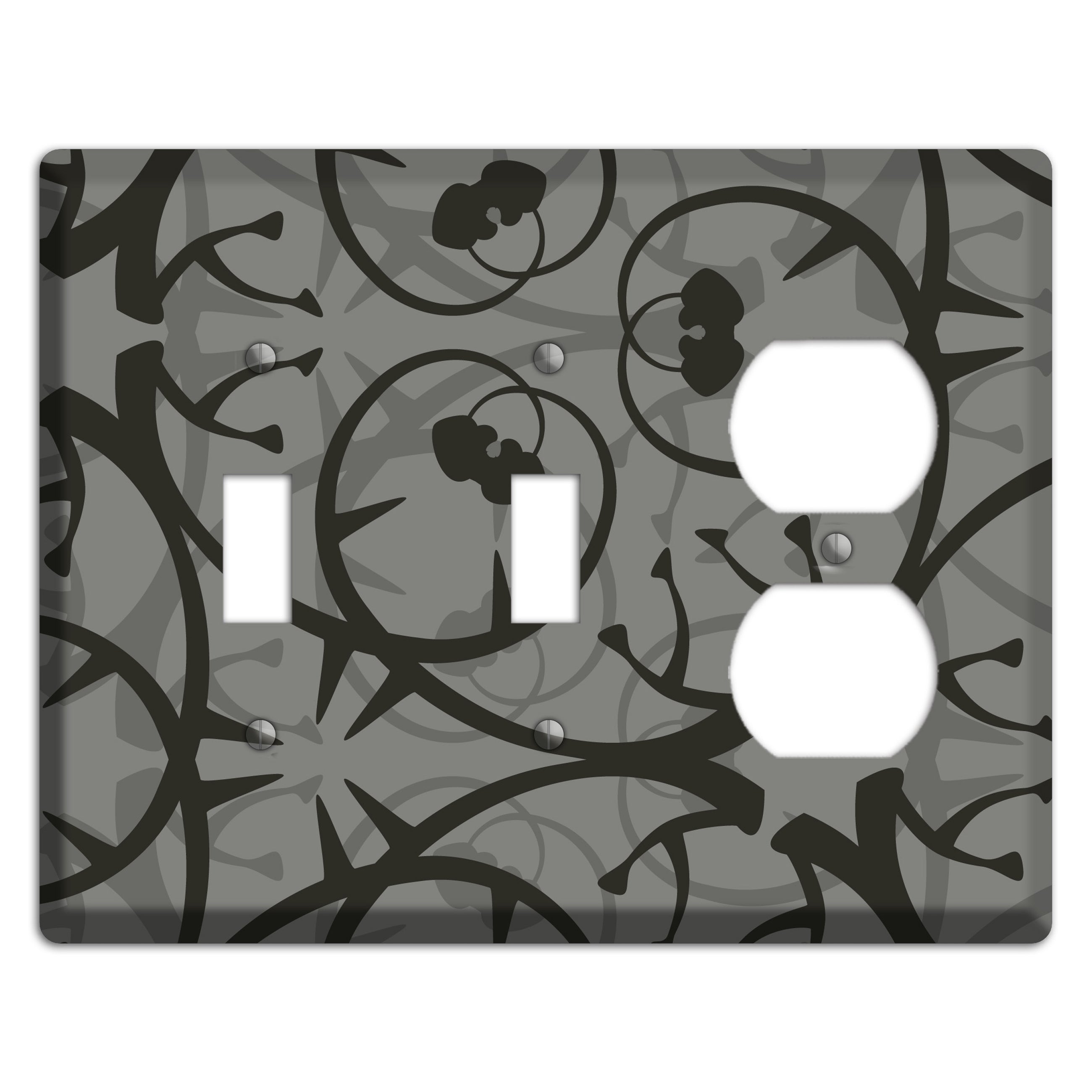 Grey with Black Retro Sprig 2 Toggle / Duplex Wallplate