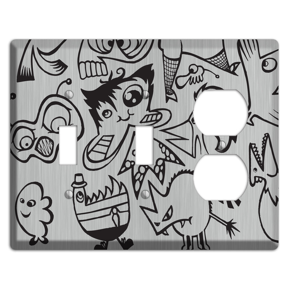 Whimsical Faces 3 Stainless Steel 2 Toggle / Duplex Wallplate