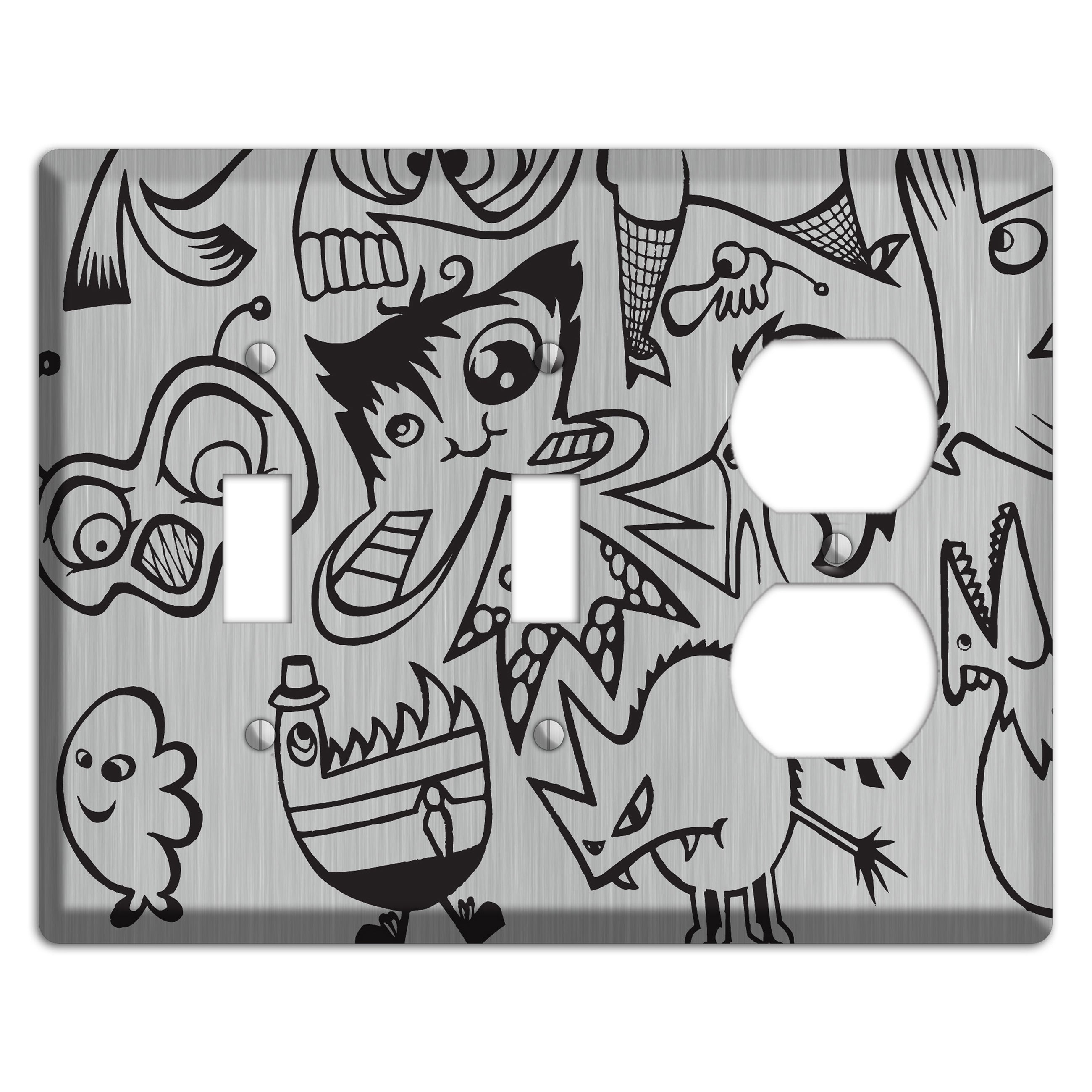 Whimsical Faces 3  Stainless 2 Toggle / Duplex Wallplate