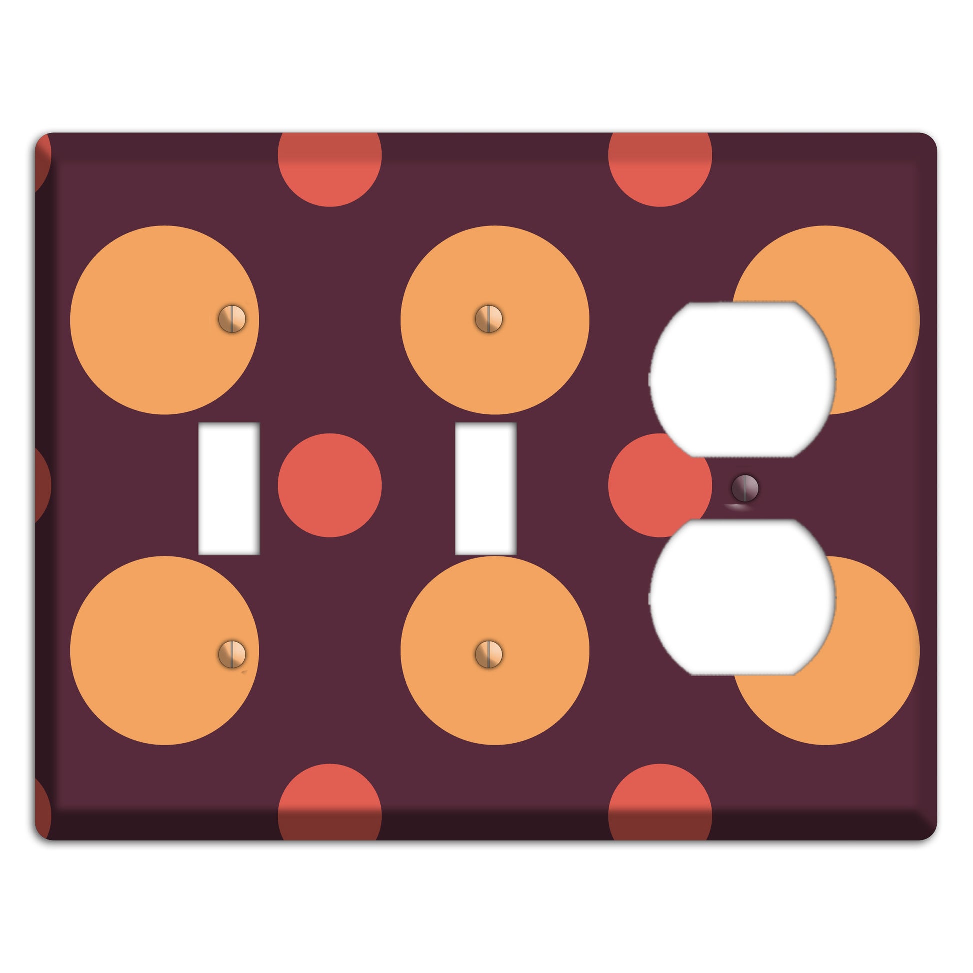 Eggplant with Multi Coral Multi Medium Polka Dots 2 Toggle / Duplex Wallplate