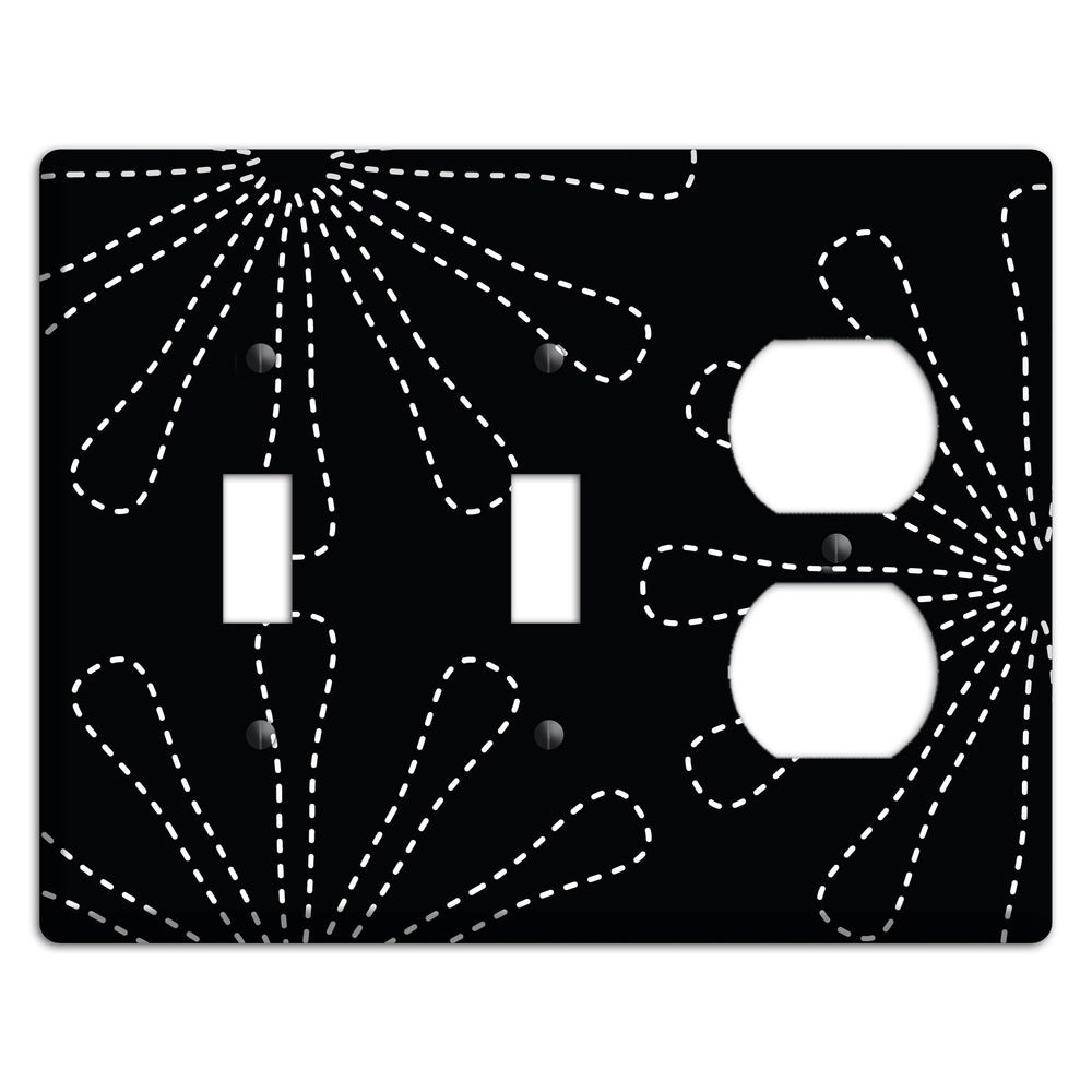 Black with White Retro Stipple Floral Contour 2 Toggle / Duplex Wallplate