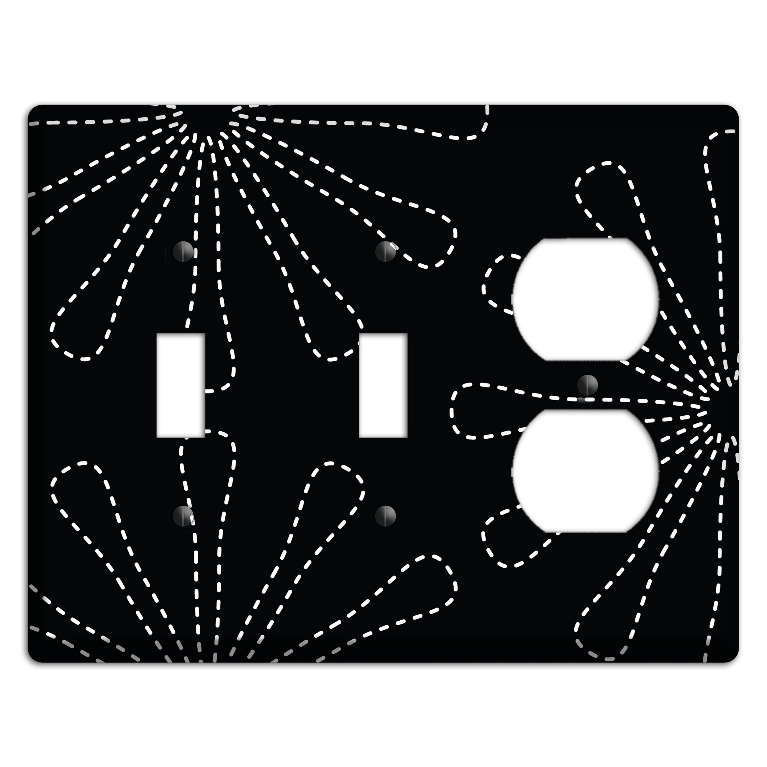 Black with White Retro Stipple Floral Contour 2 Toggle / Duplex Wallplate