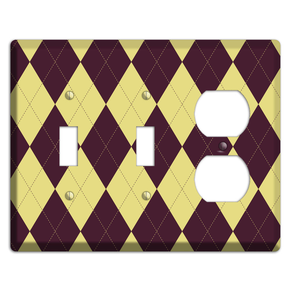 Yellow and Dark Maroon Argyle 2 Toggle / Duplex Wallplate