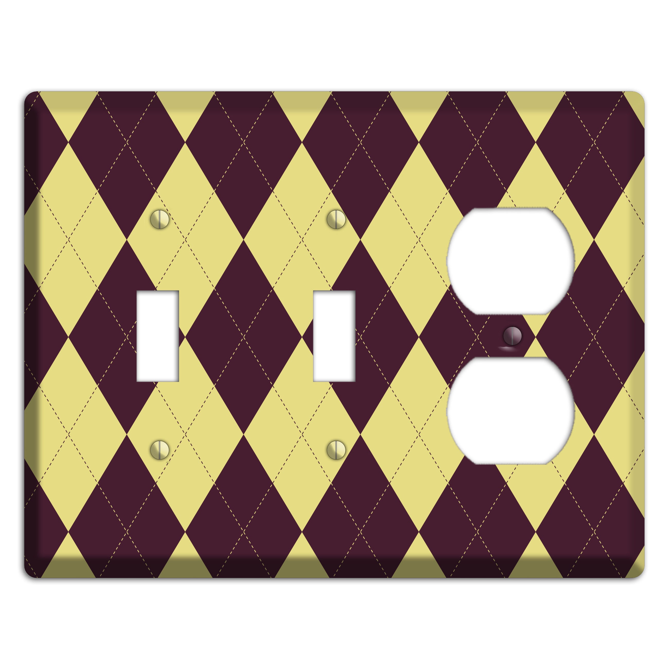 Yellow and Dark Maroon Argyle 2 Toggle / Duplex Wallplate