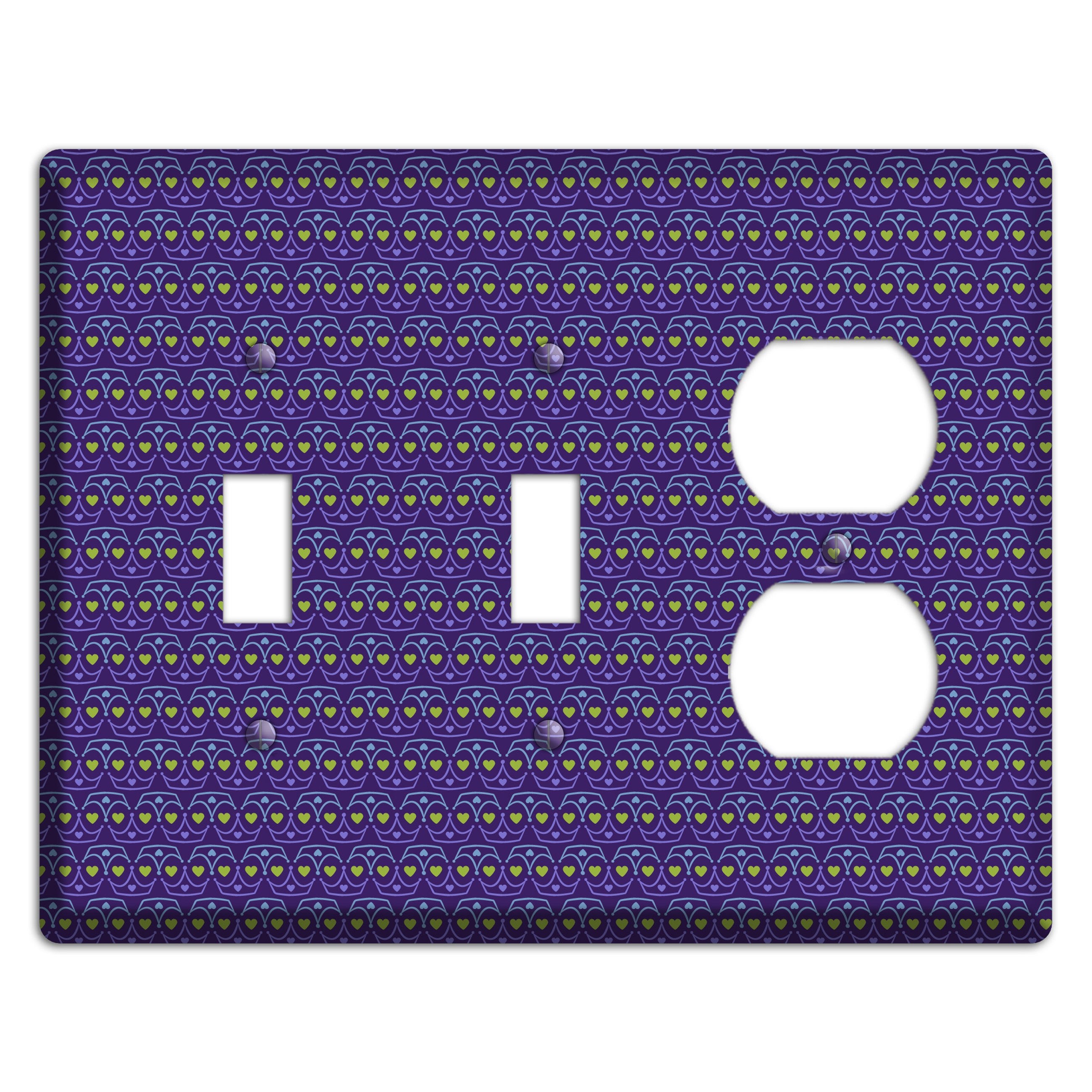 Purple Blue and Green Geometric Hearts 2 Toggle / Duplex Wallplate