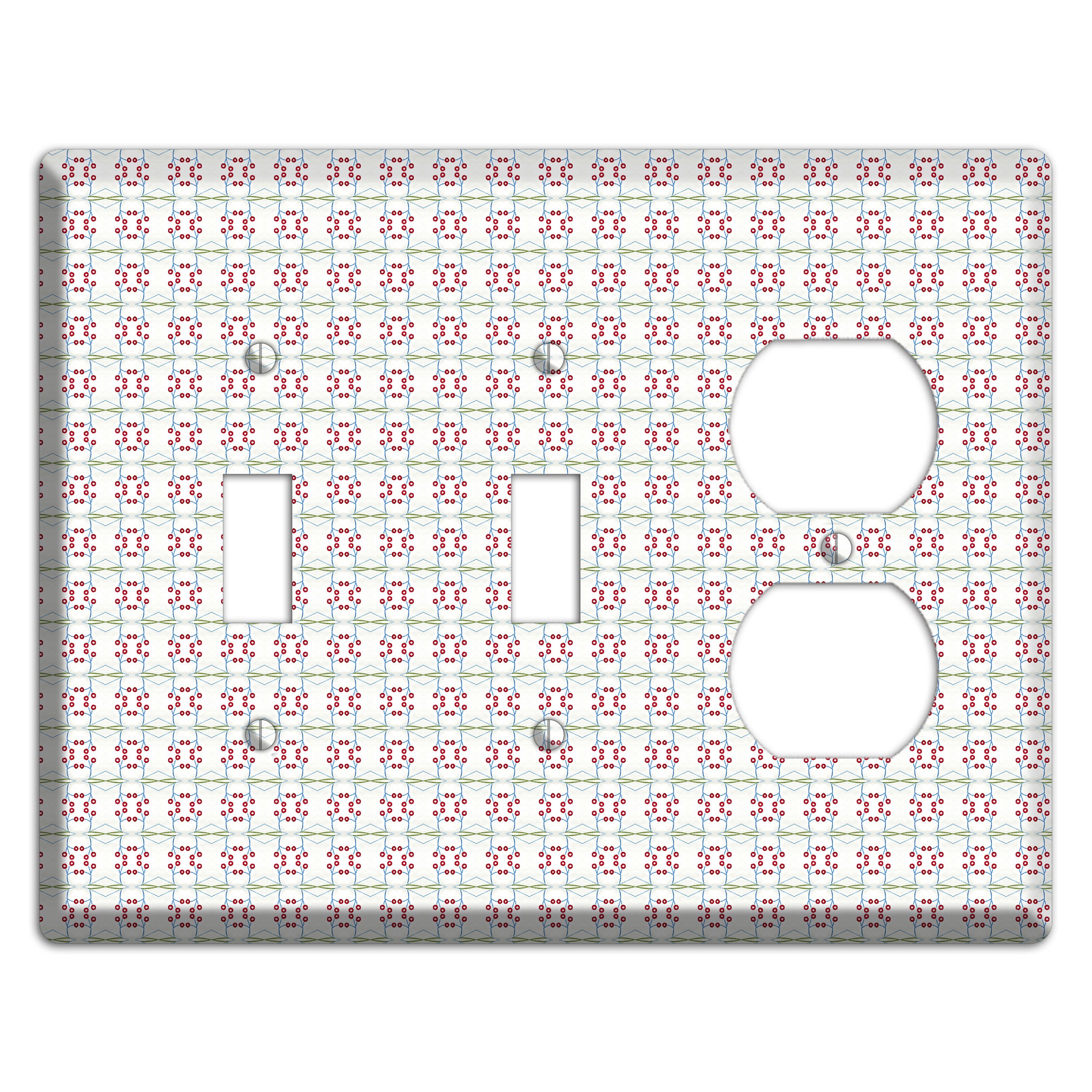 White with Red and Green Tapestry 2 Toggle / Duplex Wallplate