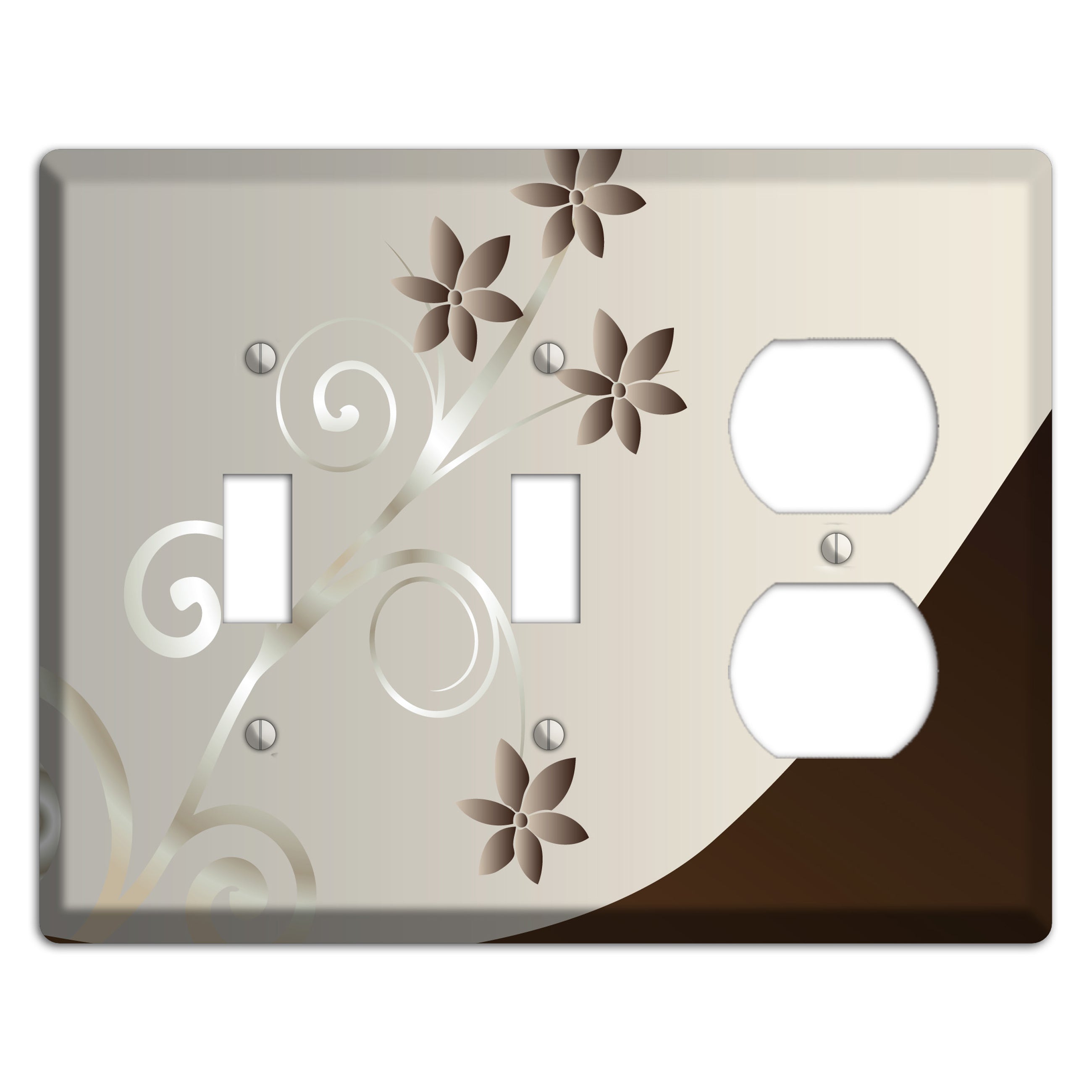 Grey Floral Swirl Sprig 2 Toggle / Duplex Wallplate