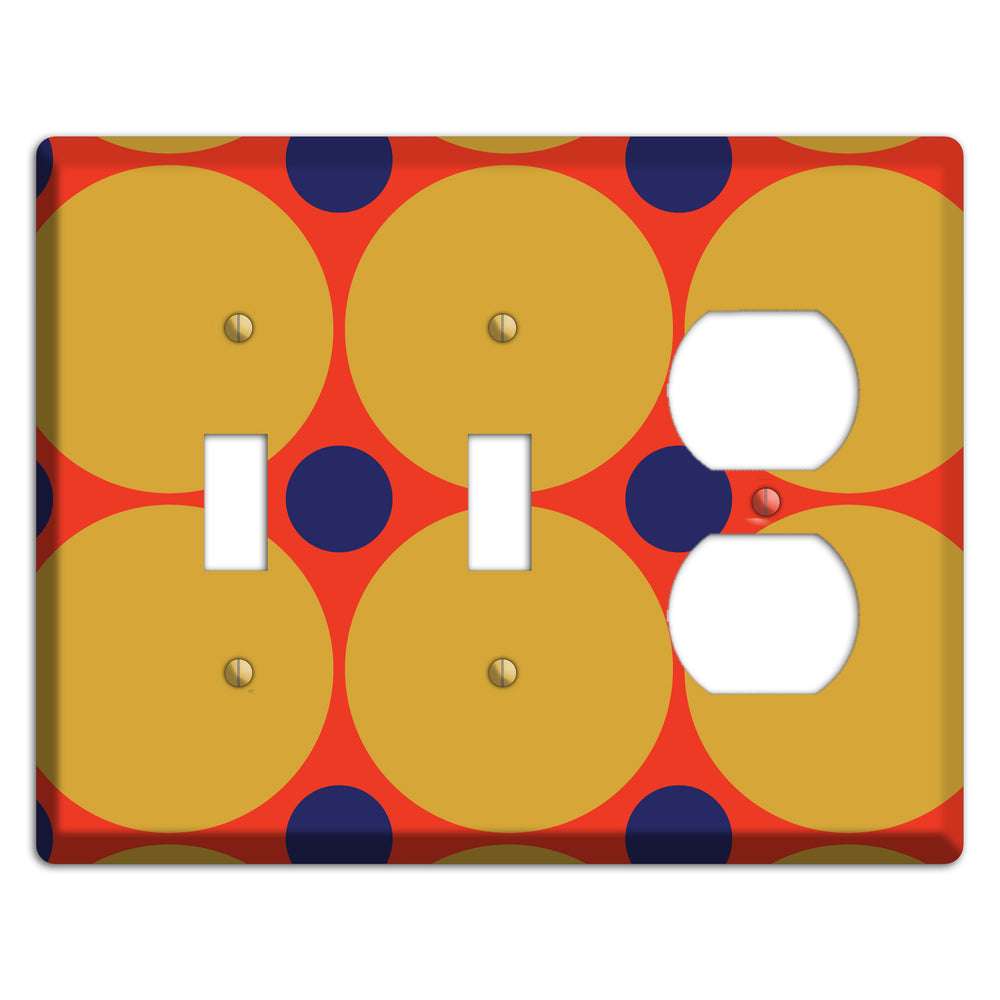 Red with Mustard and Blue Multi Tiled Large Dots 2 Toggle / Duplex Wallplate