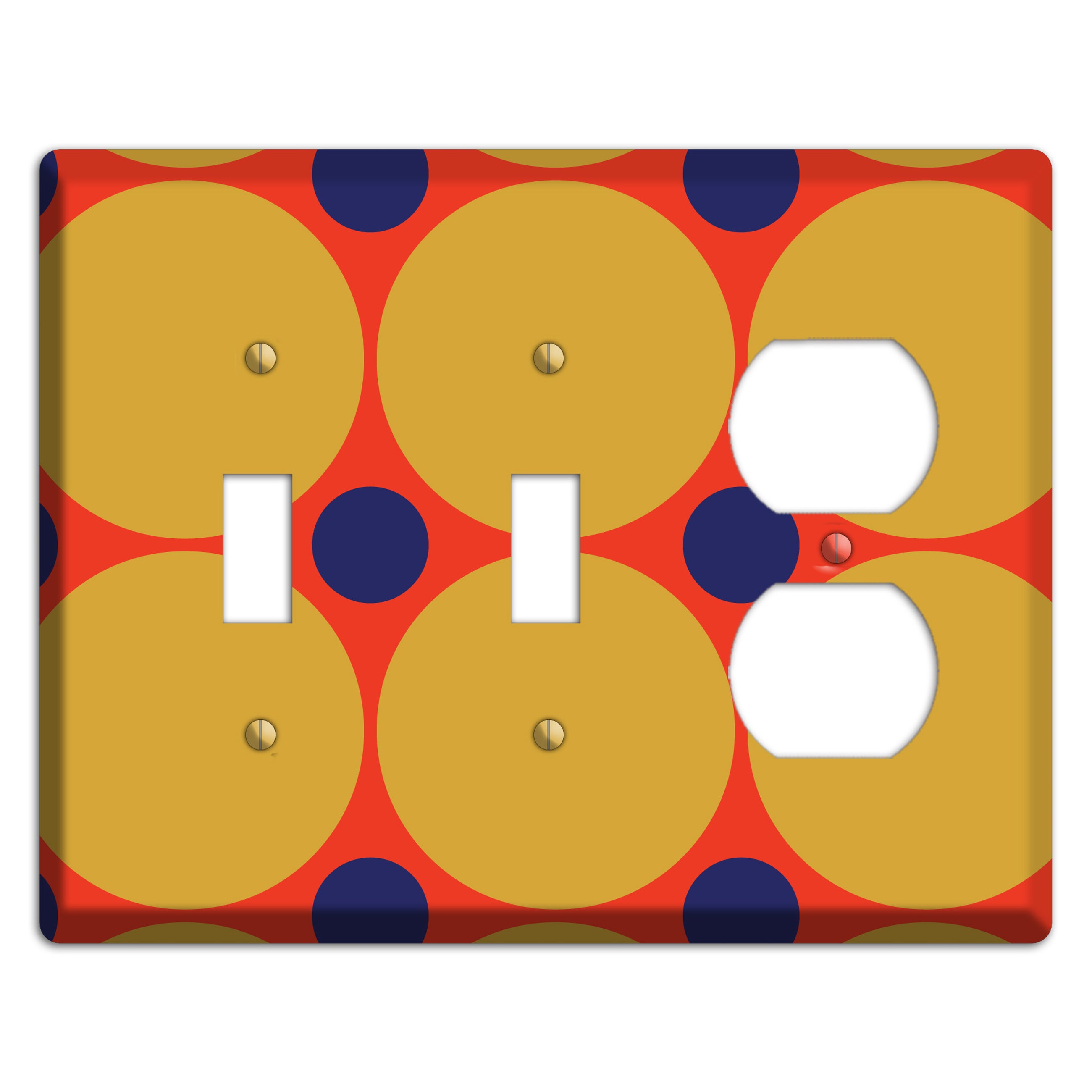 Red with Mustard and Blue Multi Tiled Large Dots 2 Toggle / Duplex Wallplate
