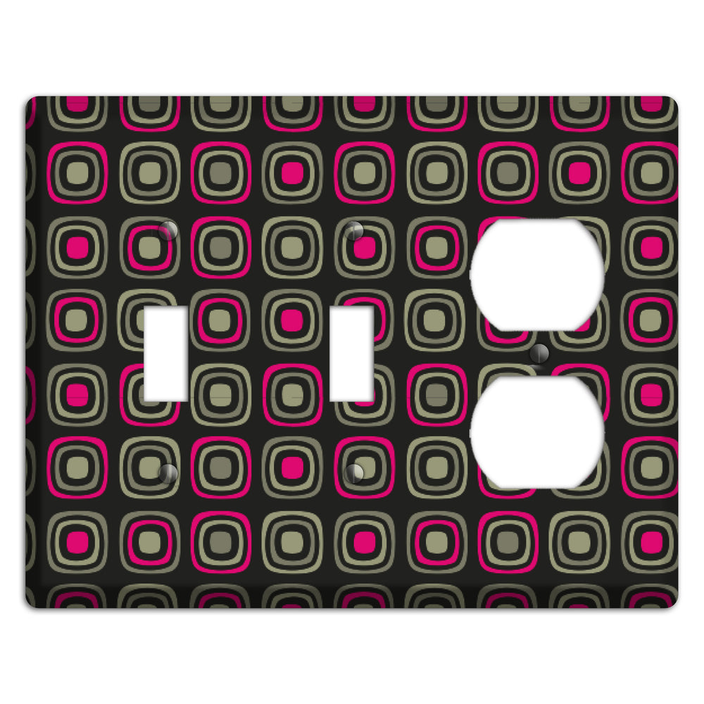 Multi Brown Fuschia Olive Retro Squares 2 Toggle / Duplex Wallplate