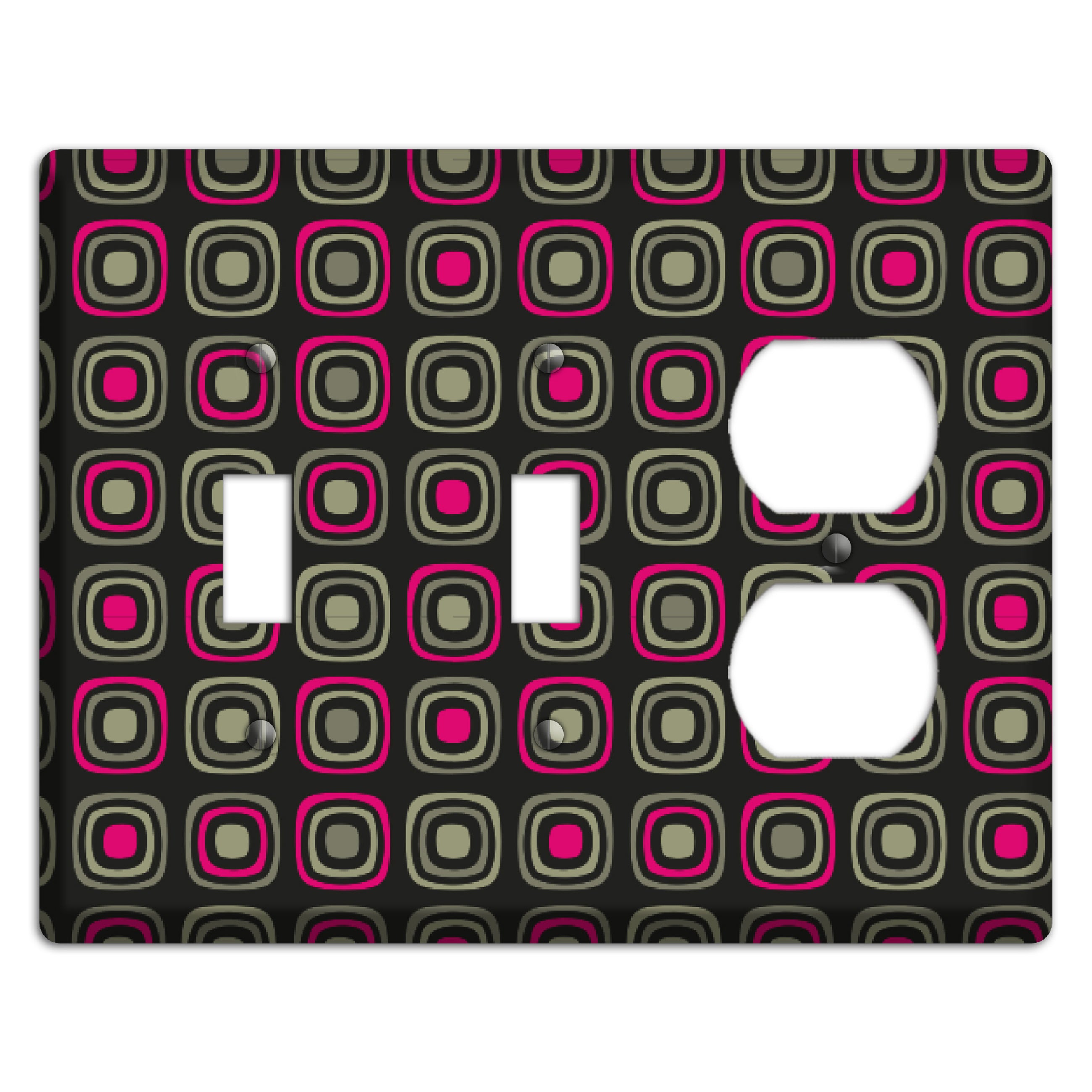 Multi Brown Fuschia Olive Retro Squares 2 Toggle / Duplex Wallplate