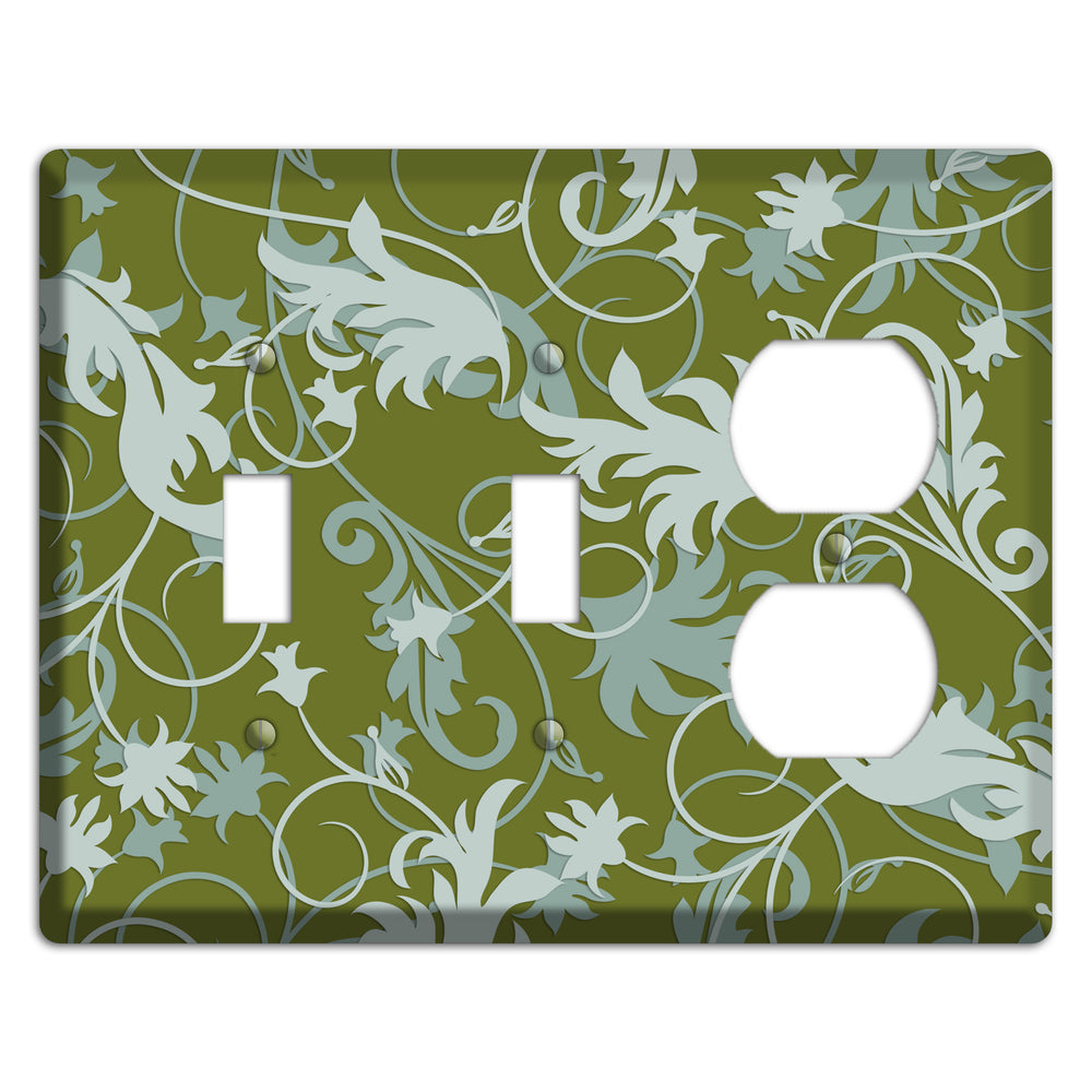 Green and Beige Victorian Sprig 2 Toggle / Duplex Wallplate