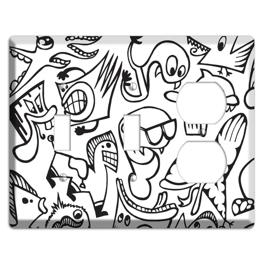 Black and White Whimsical Faces 1 2 Toggle / Duplex Wallplate