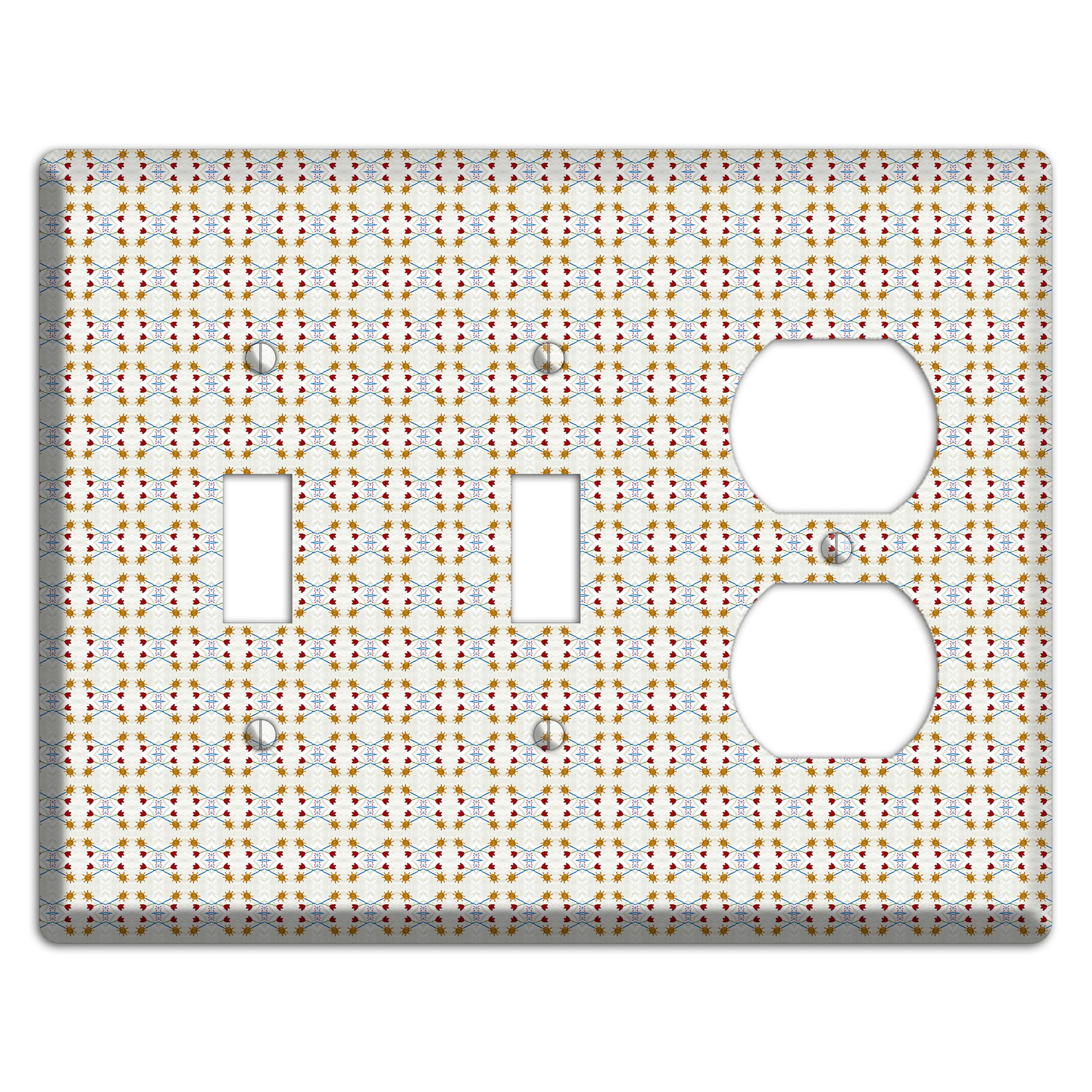 Off White Red Blue Retro Arabesque 2 Toggle / Duplex Wallplate