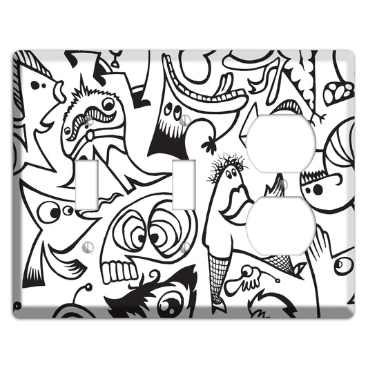 Black and White Whimsical Faces 2 2 Toggle / Duplex Wallplate