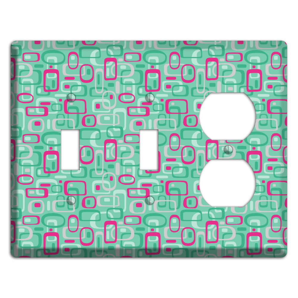 Aqua with Fuschia and Multi Green Retro Squares 2 Toggle / Duplex Wallplate