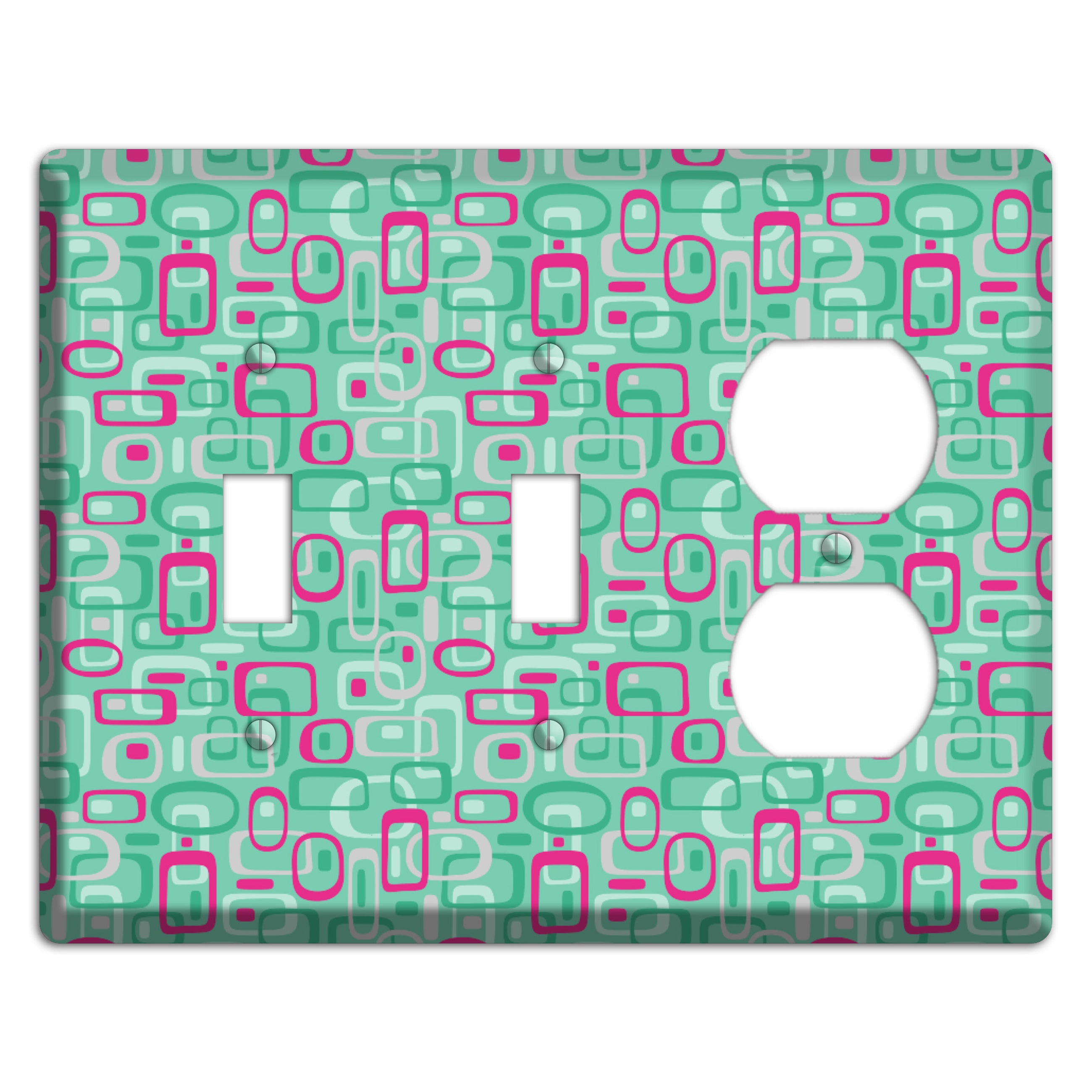 Aqua with Fuschia and Multi Green Retro Squares 2 Toggle / Duplex Wallplate