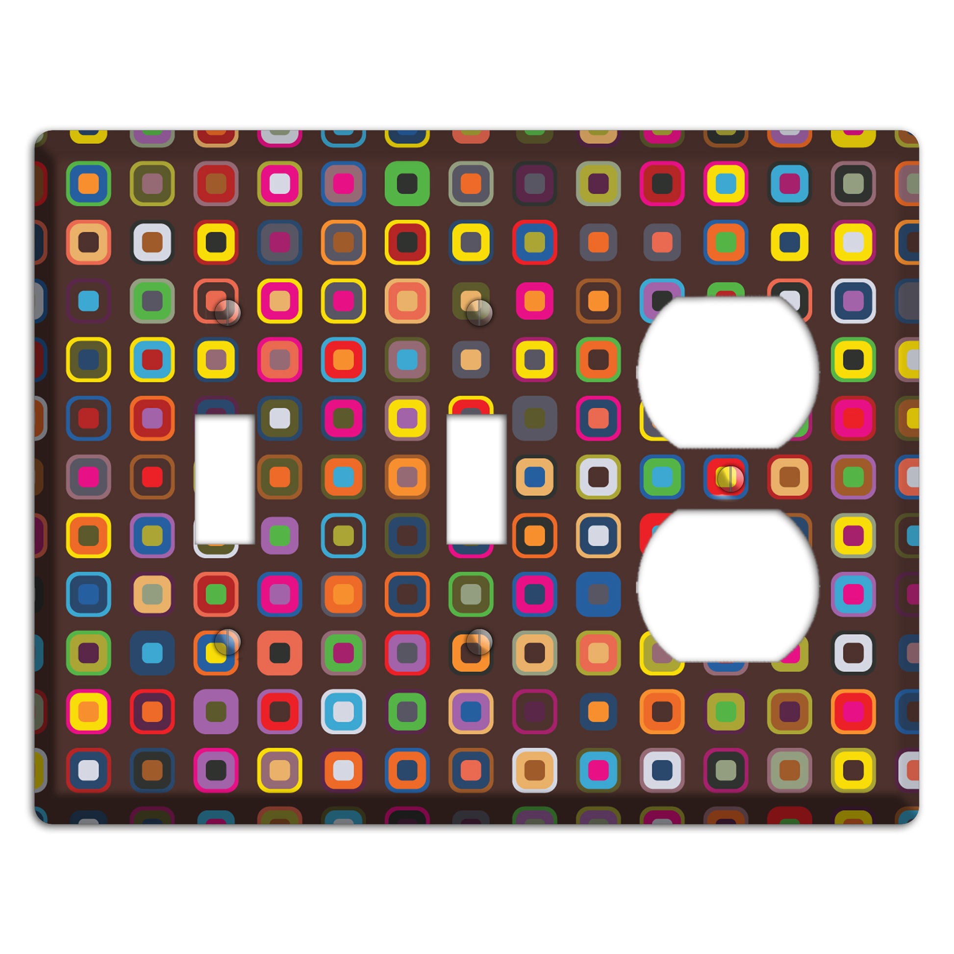 Brown with Multi Retro Squares 2 Toggle / Duplex Wallplate