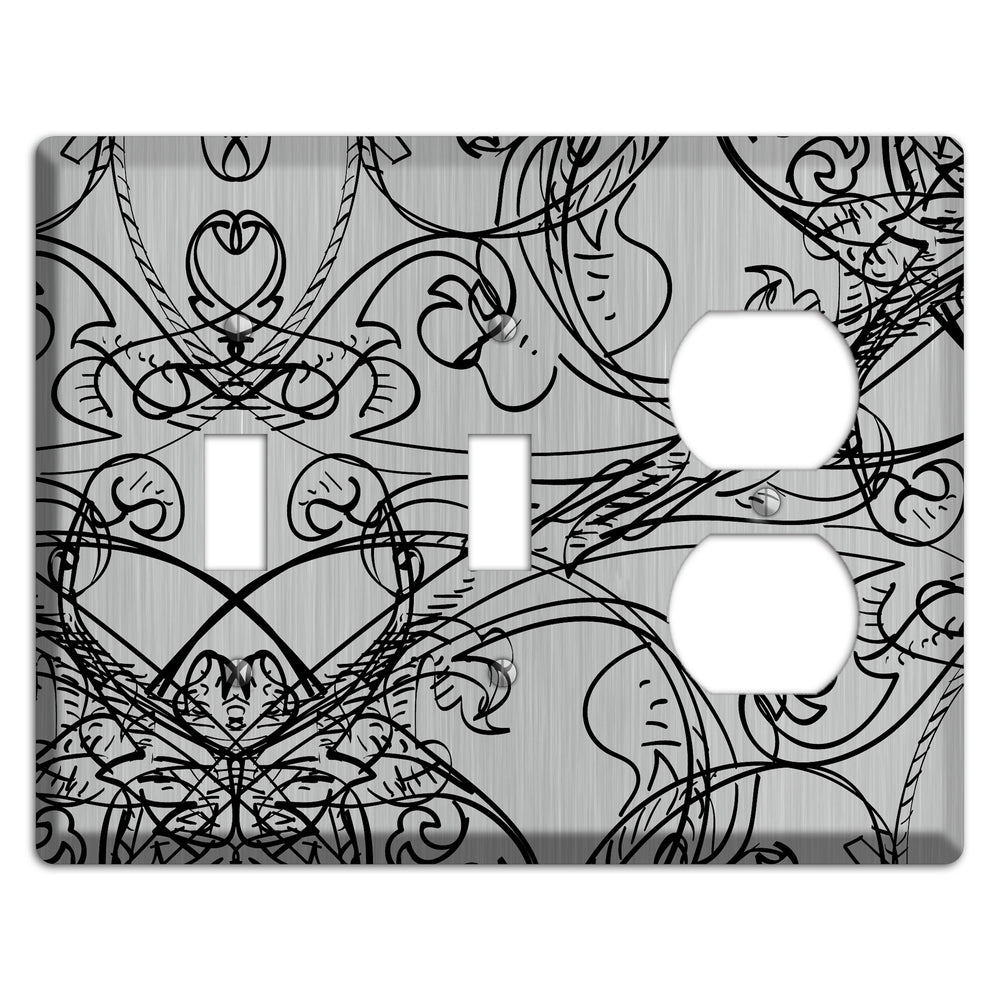 Black Deco Sketch Stainless Steel 2 Toggle / Duplex Wallplate