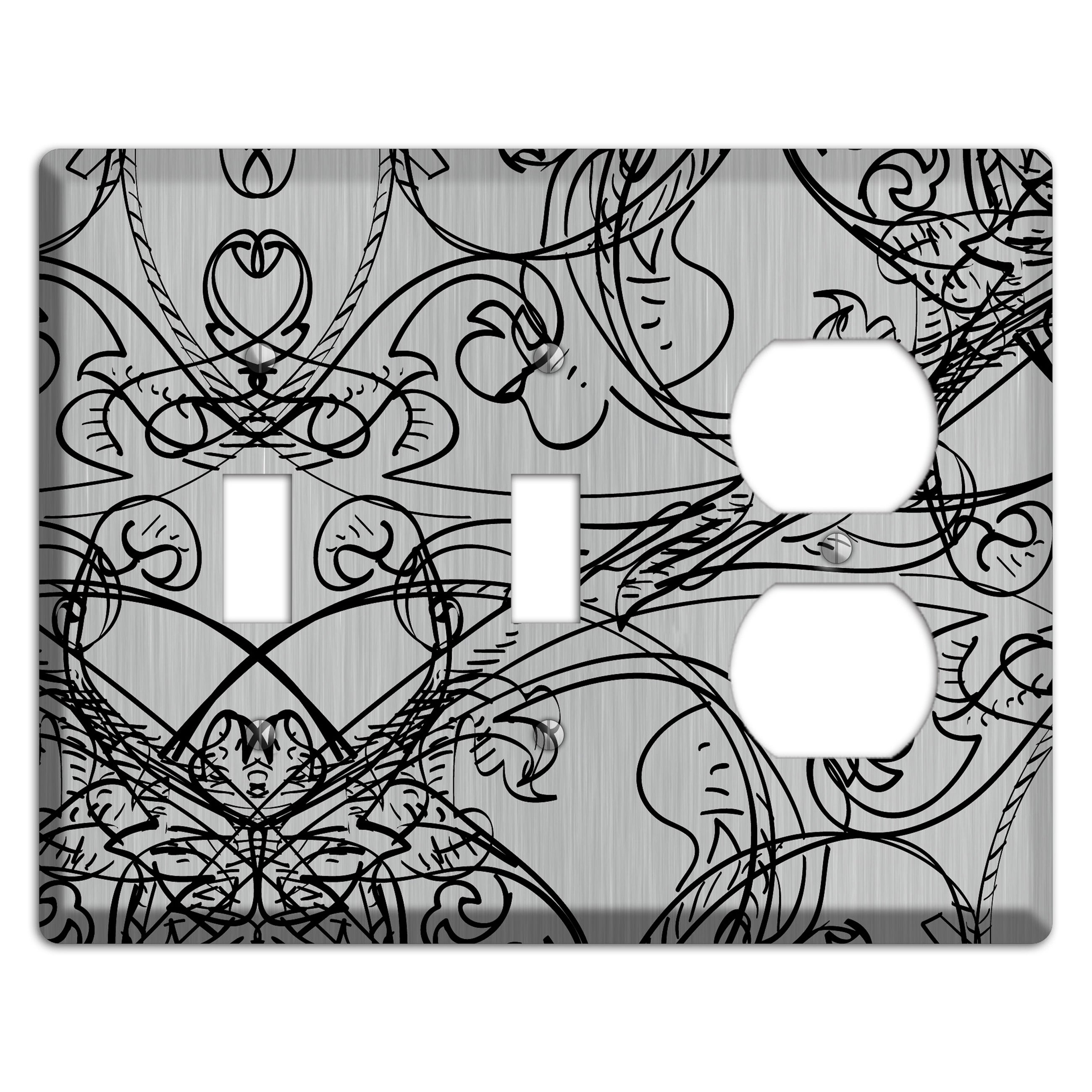 Black Deco Sketch  Stainless 2 Toggle / Duplex Wallplate