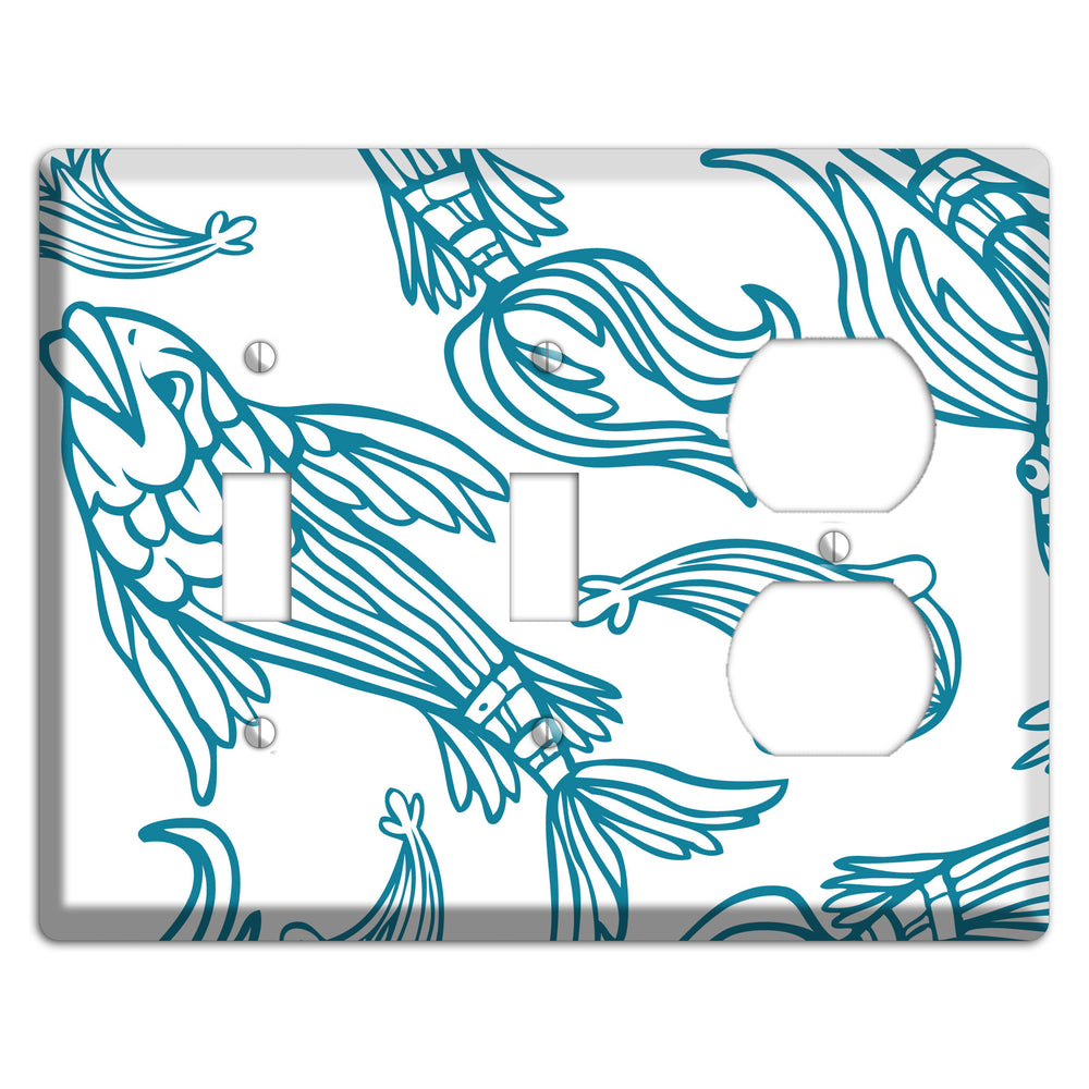Teal and White Koi 2 Toggle / Duplex Wallplate
